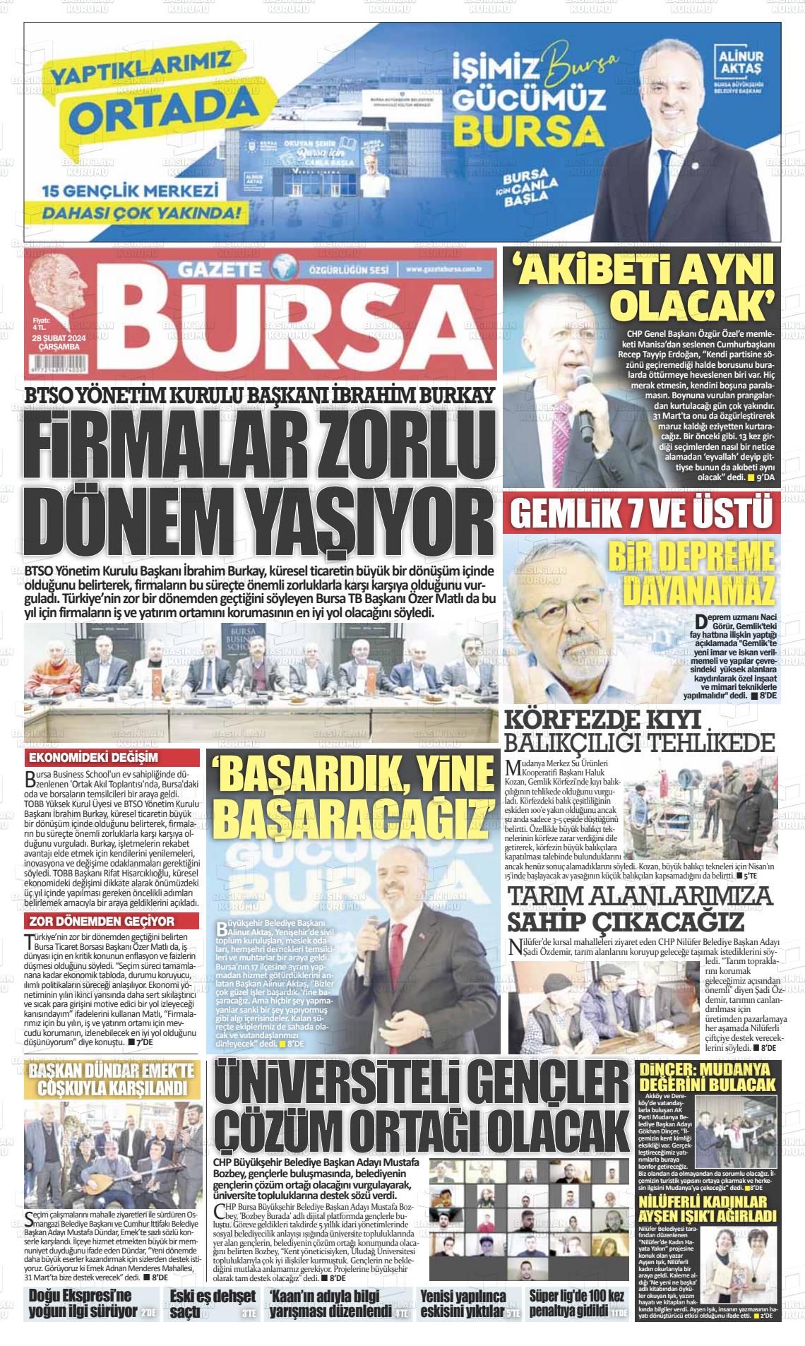 28 Şubat 2024 Gazete Bursa Gazete Manşeti