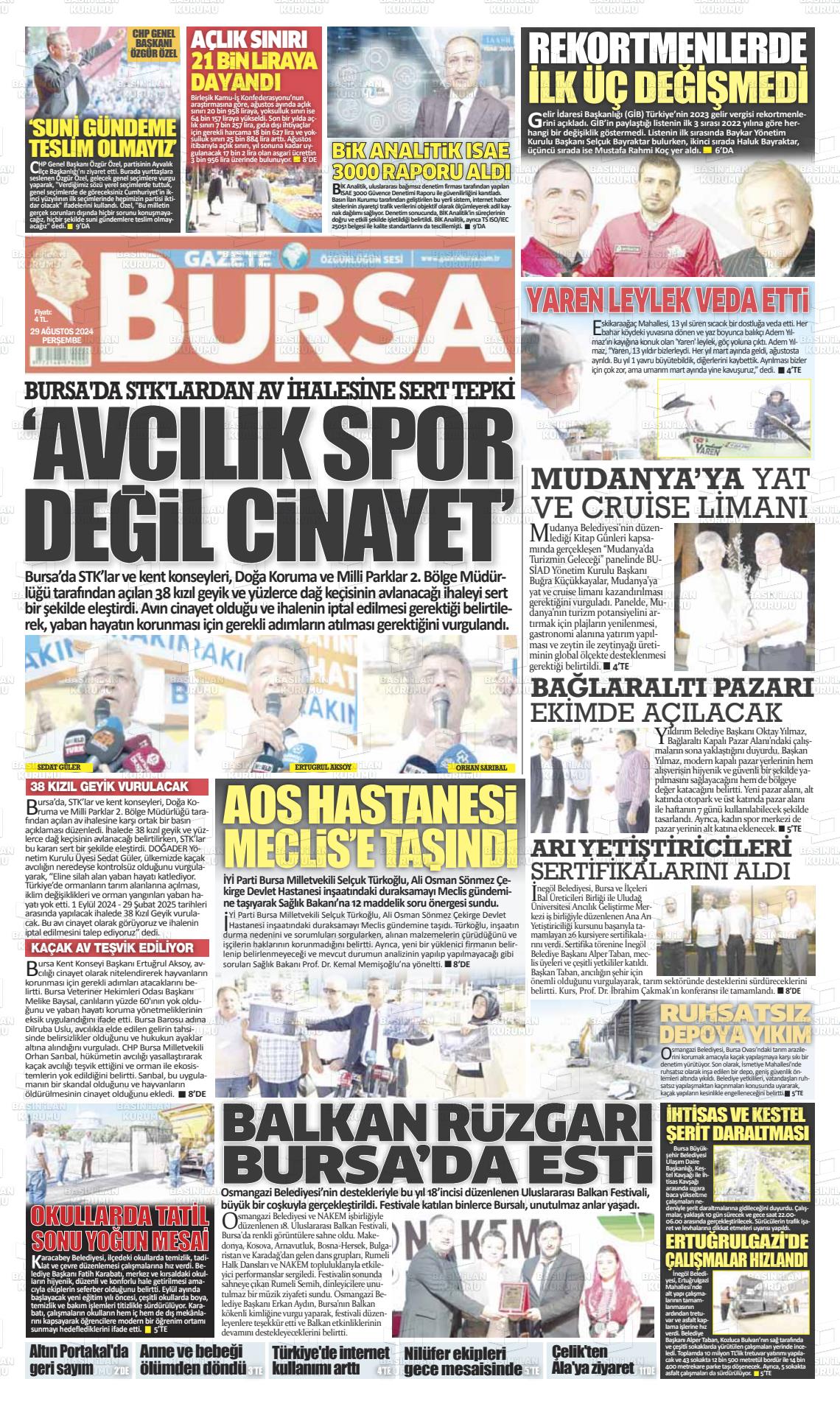 29 Ağustos 2024 Gazete Bursa Gazete Manşeti