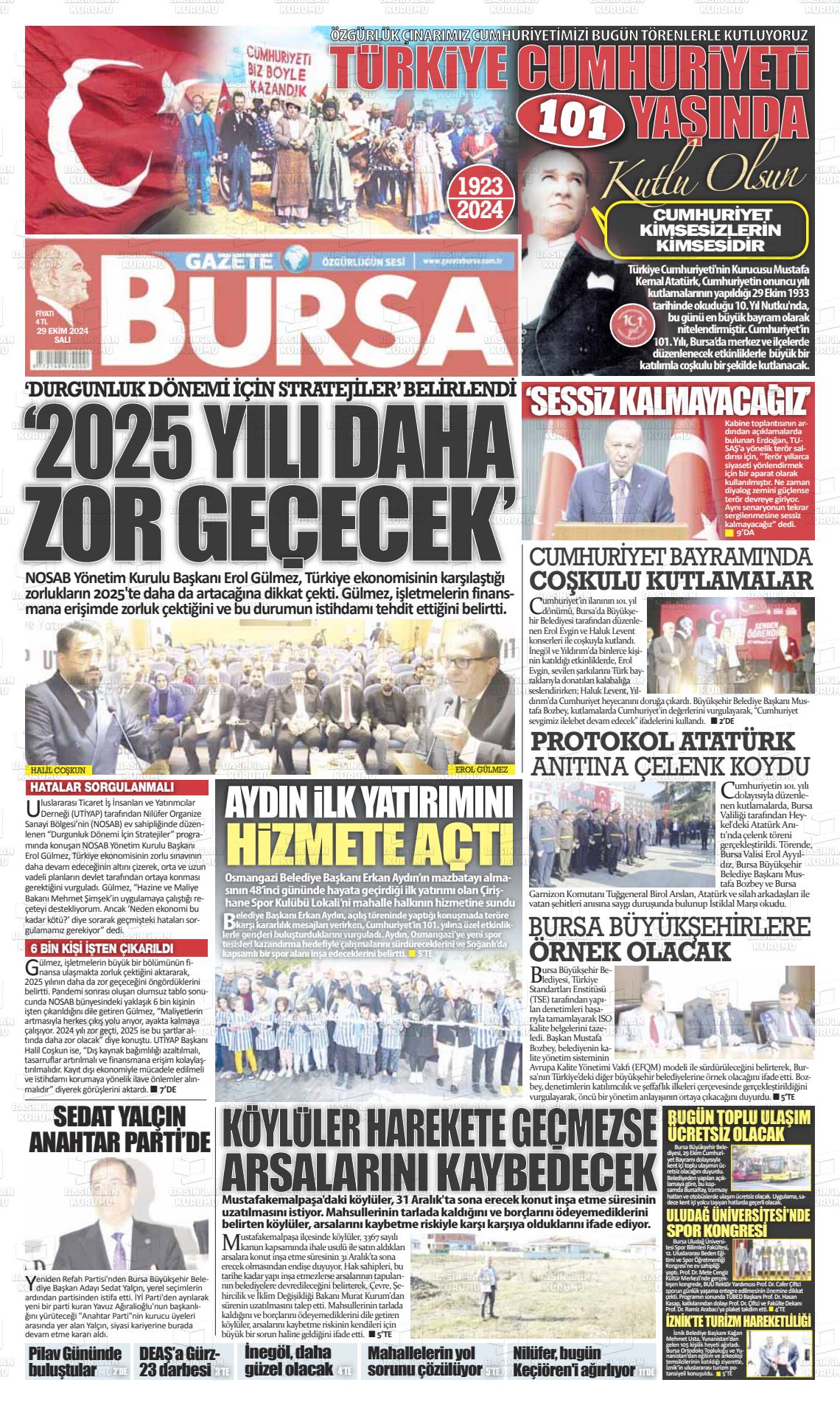 29 Ekim 2024 Gazete Bursa Gazete Manşeti