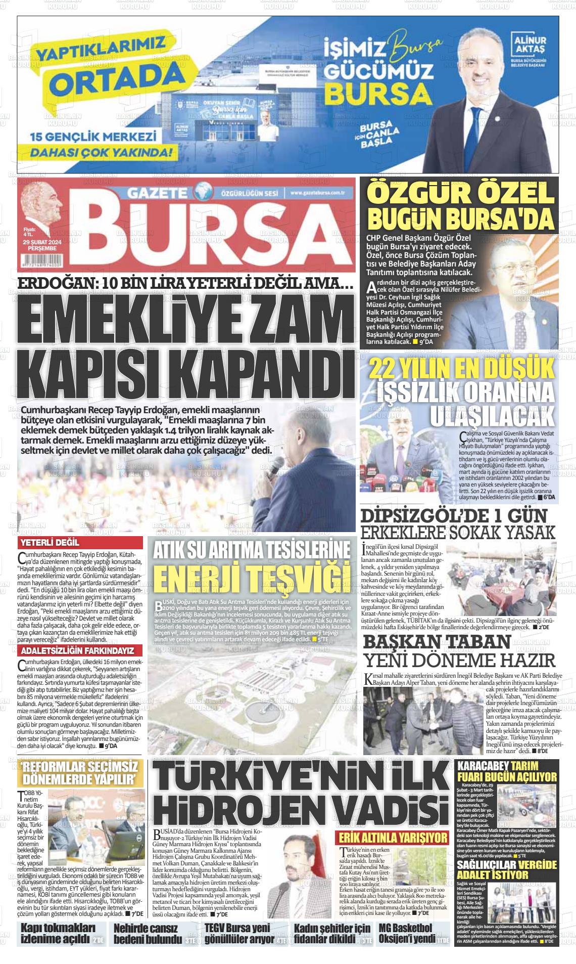 29 Şubat 2024 Gazete Bursa Gazete Manşeti