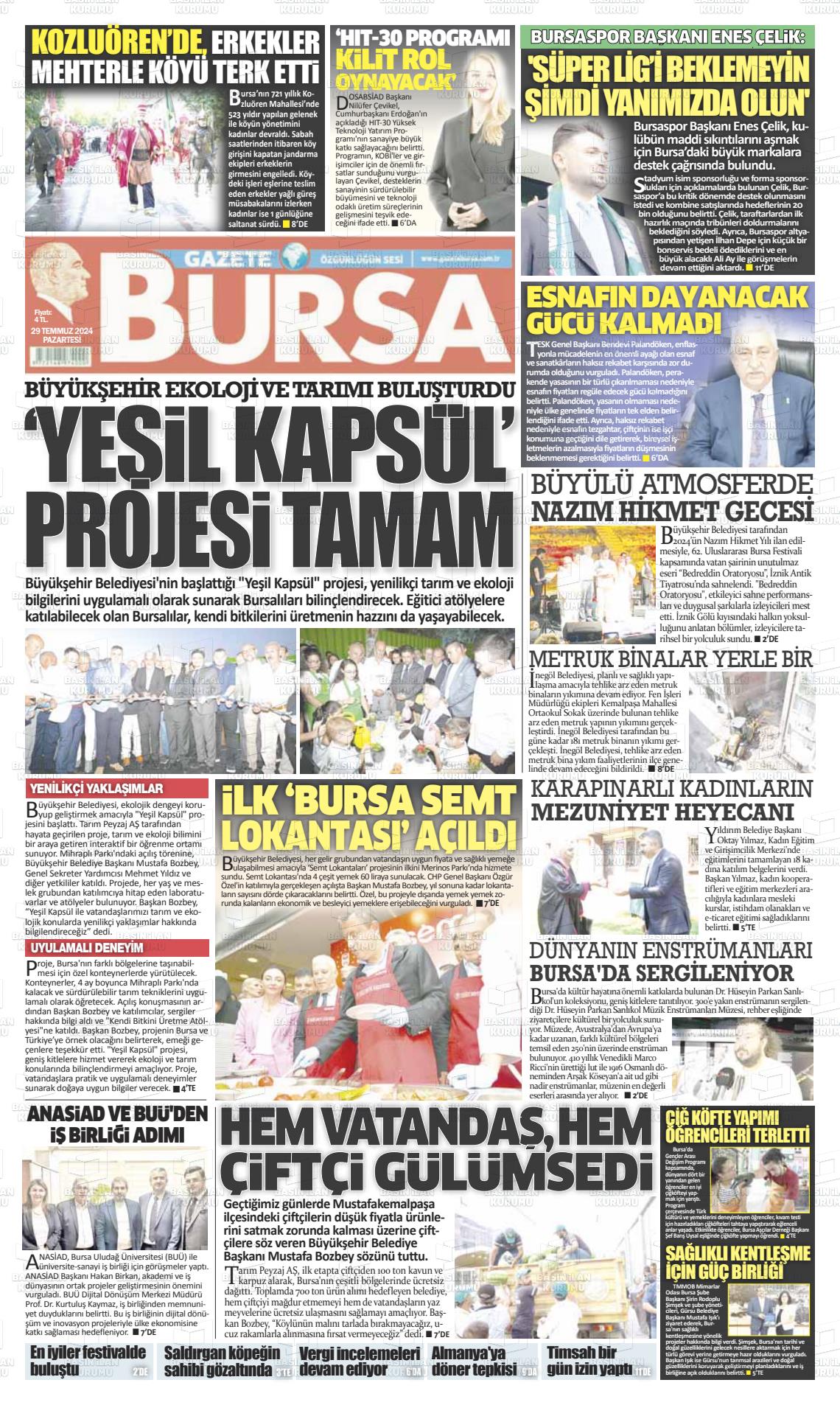 29 Temmuz 2024 Gazete Bursa Gazete Manşeti