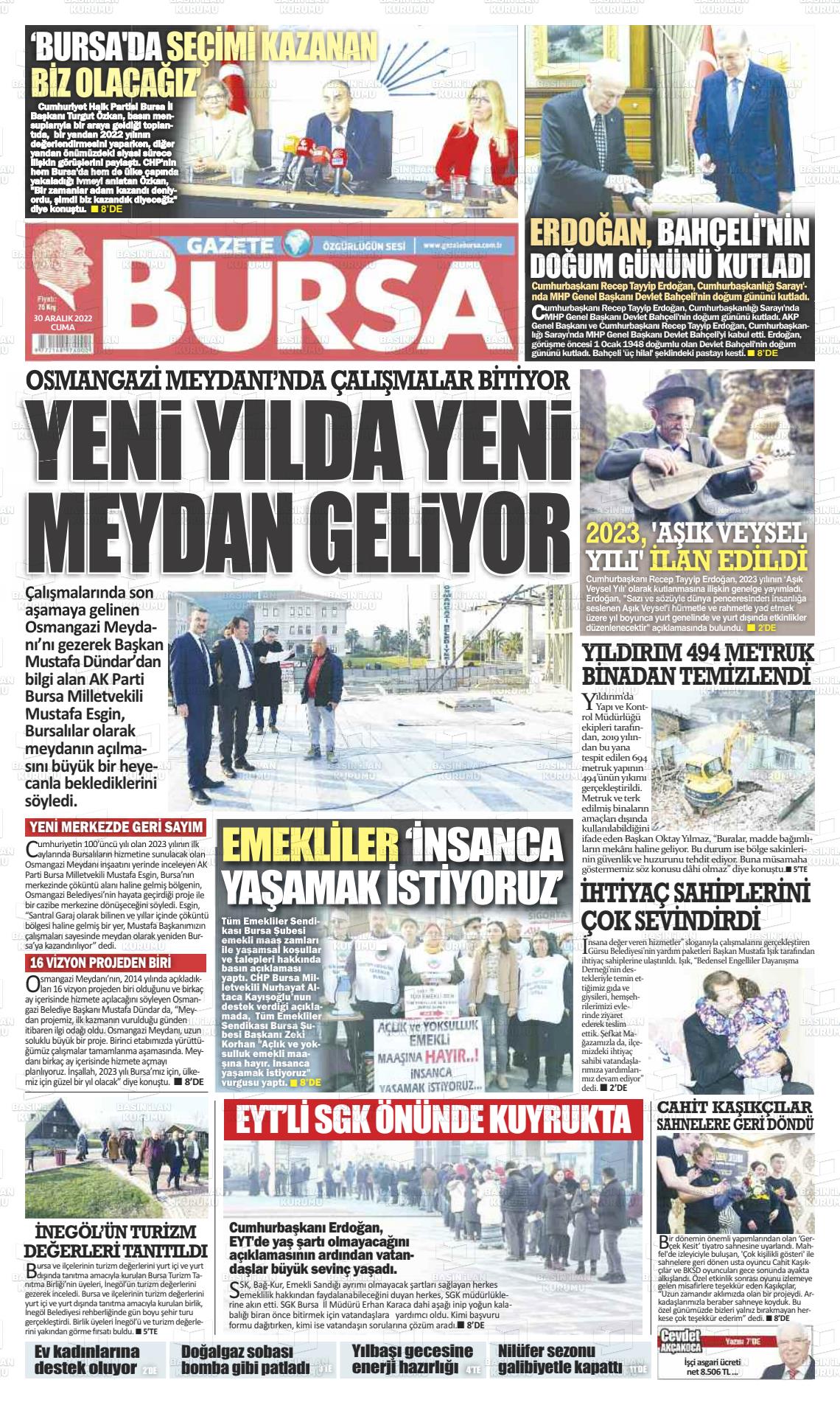 30 Aralık 2022 Gazete Bursa Gazete Manşeti