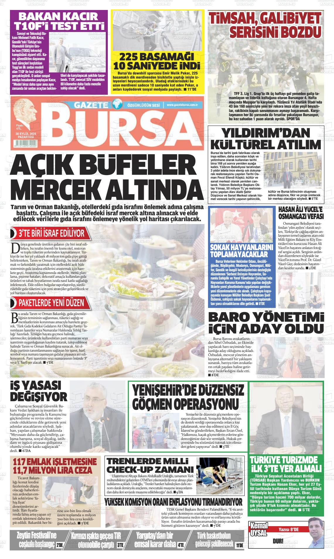 30 Eylül 2024 Gazete Bursa Gazete Manşeti