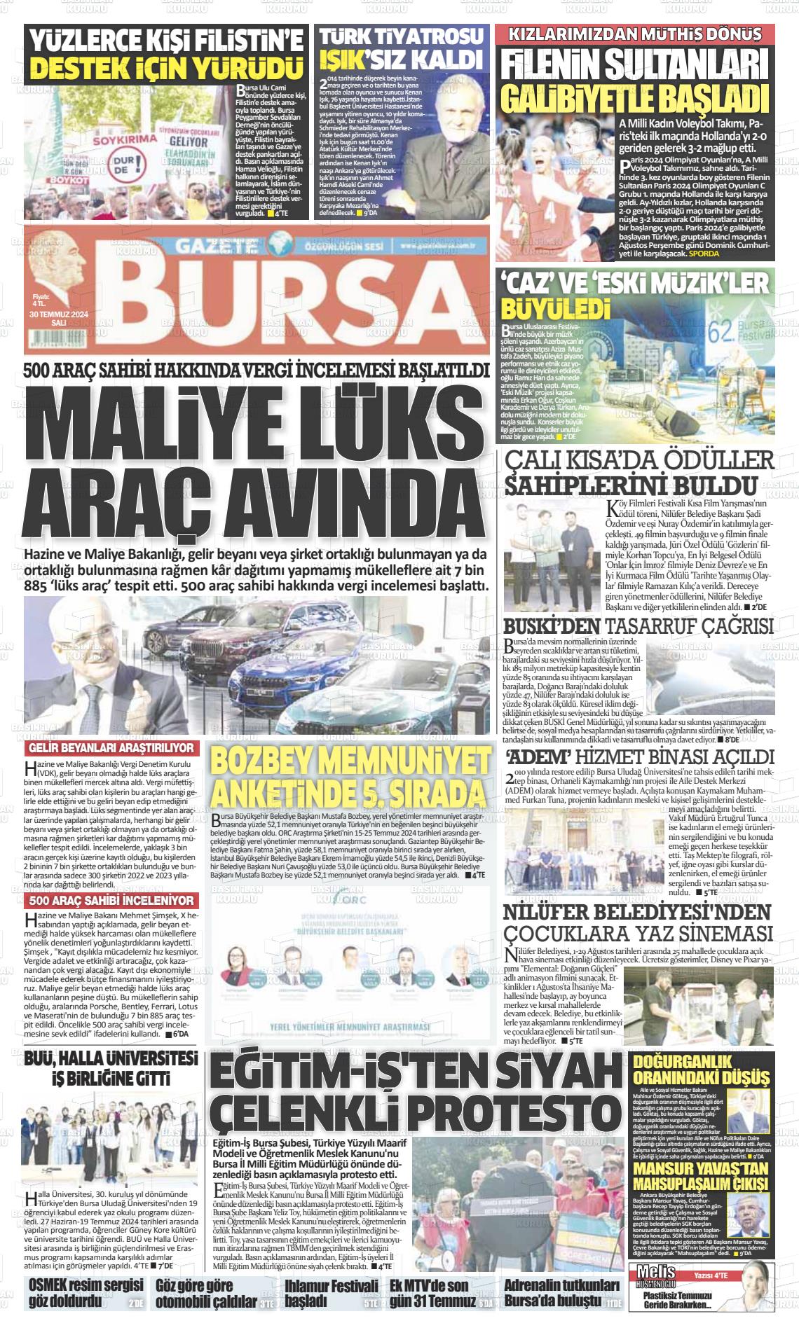 30 Temmuz 2024 Gazete Bursa Gazete Manşeti