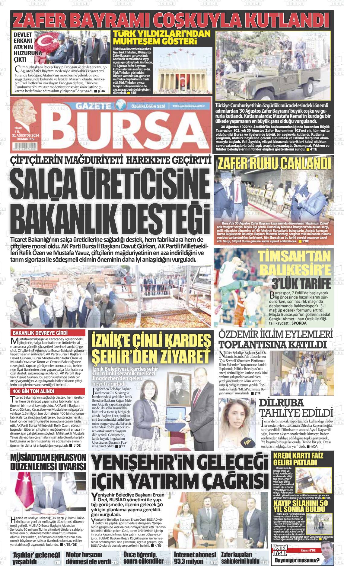 31 Ağustos 2024 Gazete Bursa Gazete Manşeti