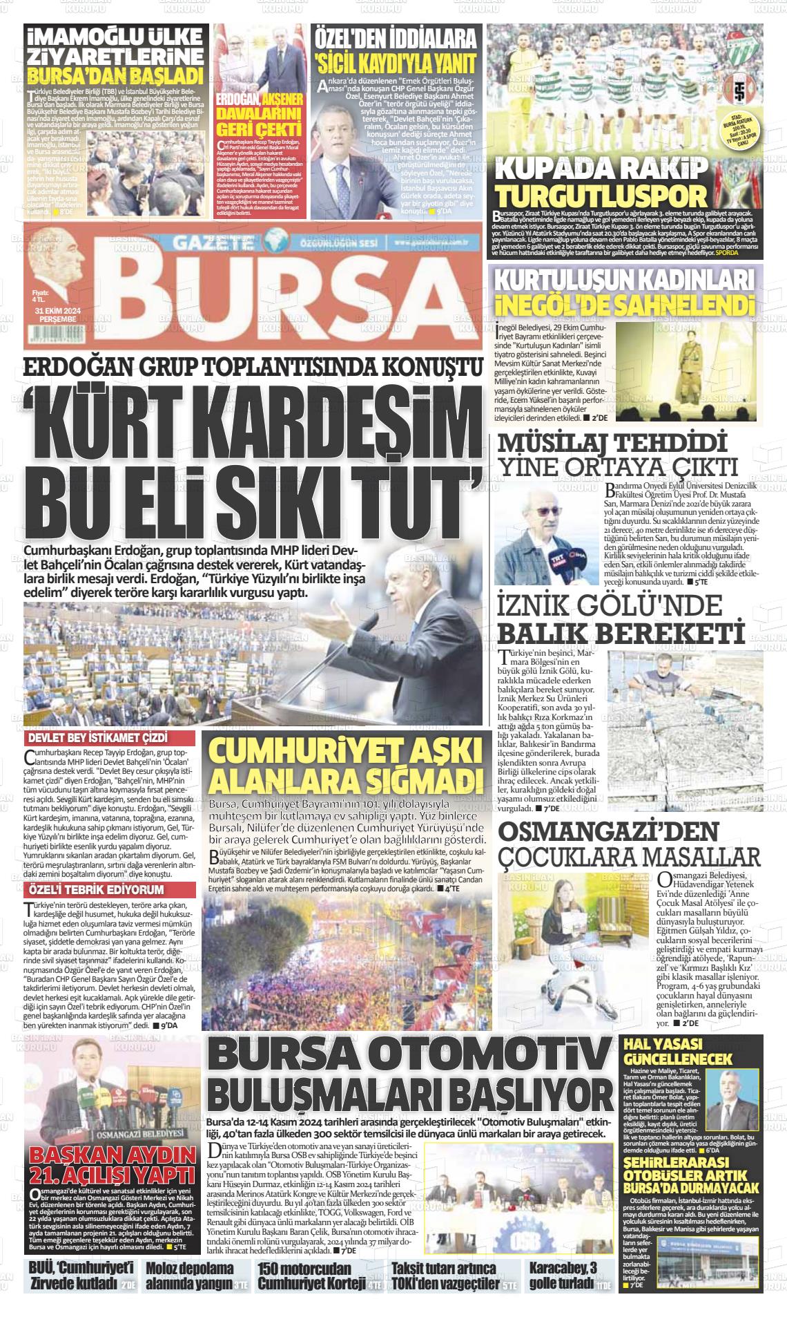 31 Ekim 2024 Gazete Bursa Gazete Manşeti