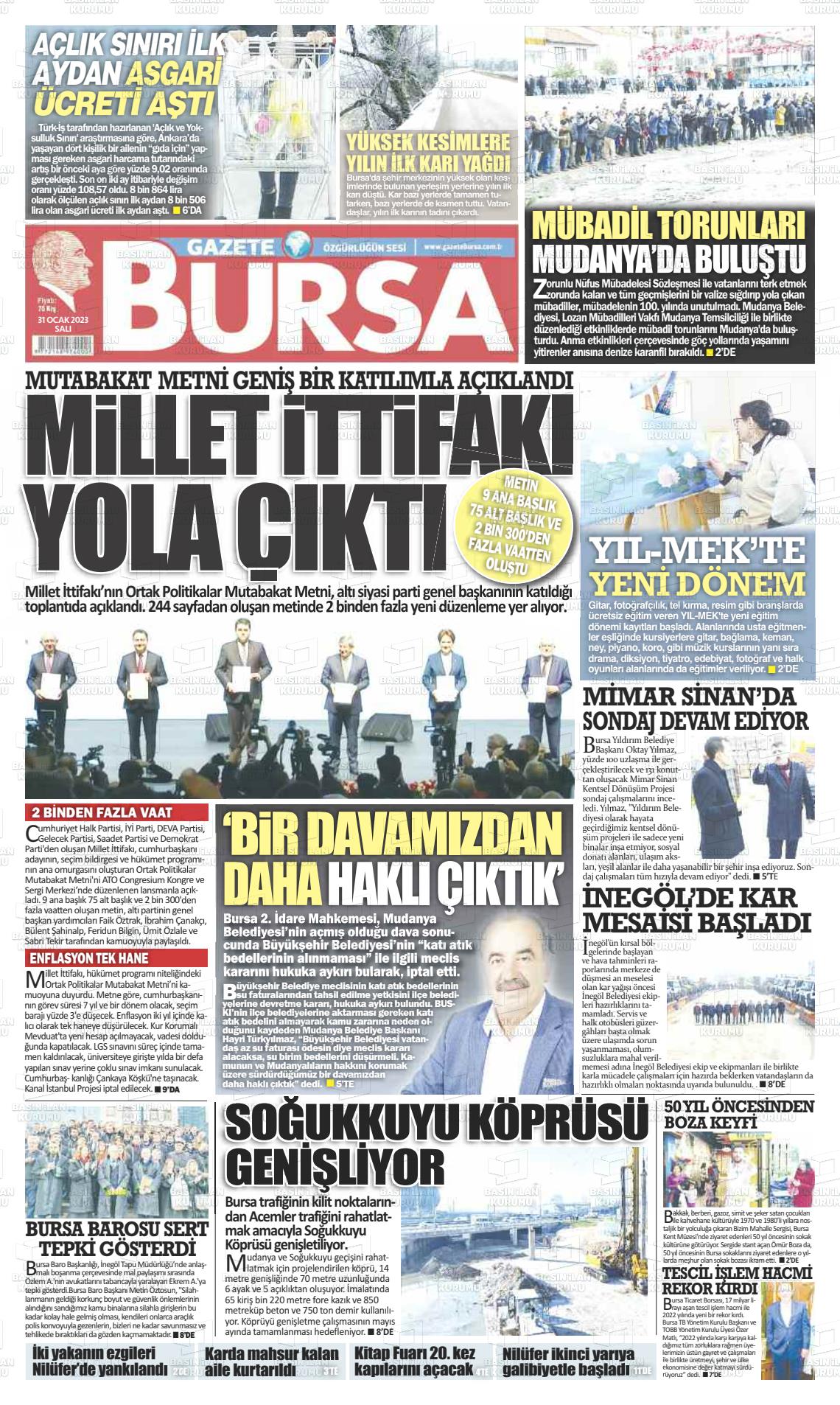 31 Ocak 2023 Gazete Bursa Gazete Manşeti