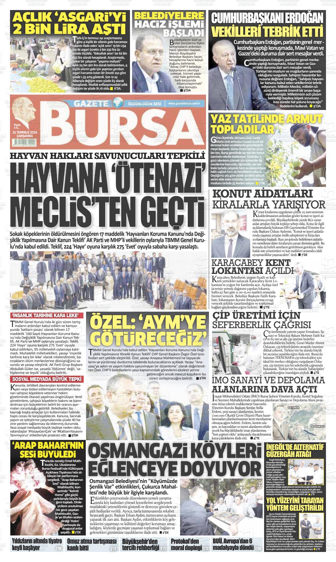 31 Temmuz 2024 Gazete Bursa Gazete Manşeti