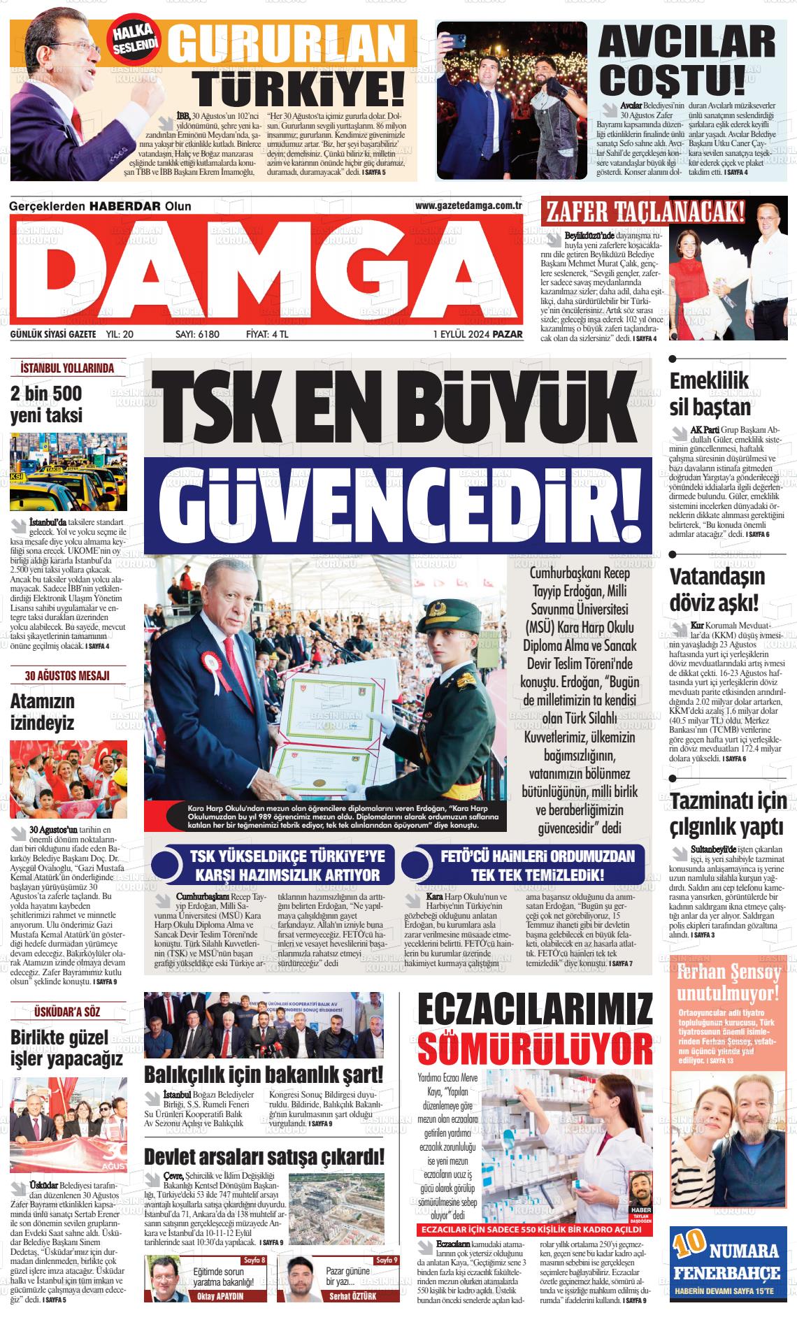 01 Eylül 2024 Gazete Damga Gazete Manşeti