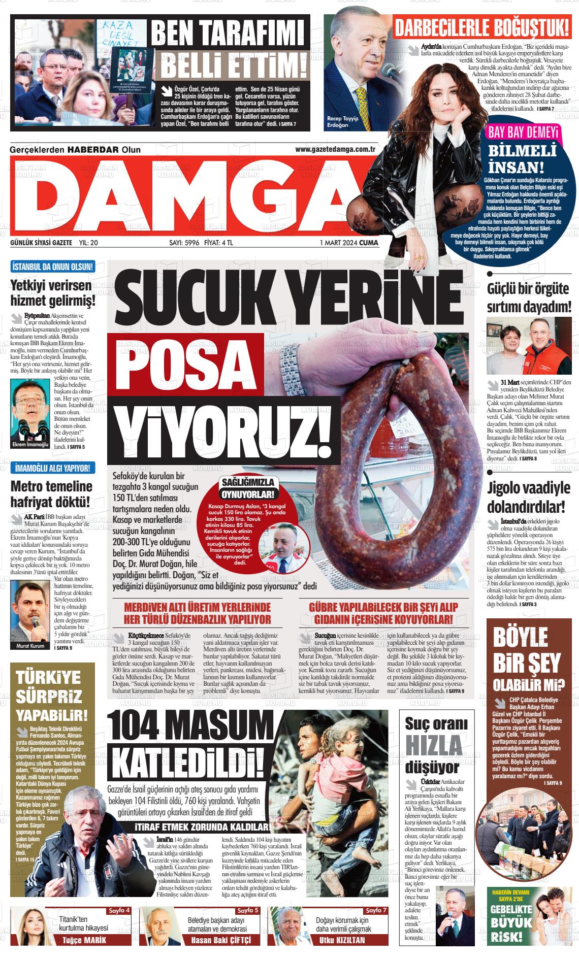 01 Mart 2024 Gazete Damga Gazete Manşeti