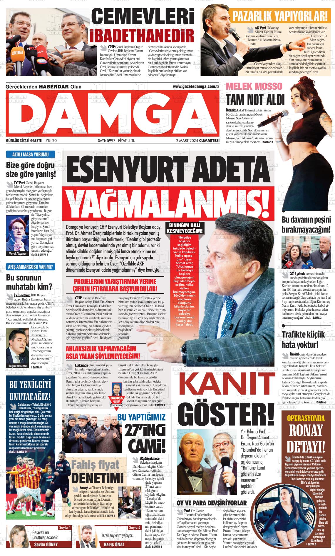 02 Mart 2024 Gazete Damga Gazete Manşeti