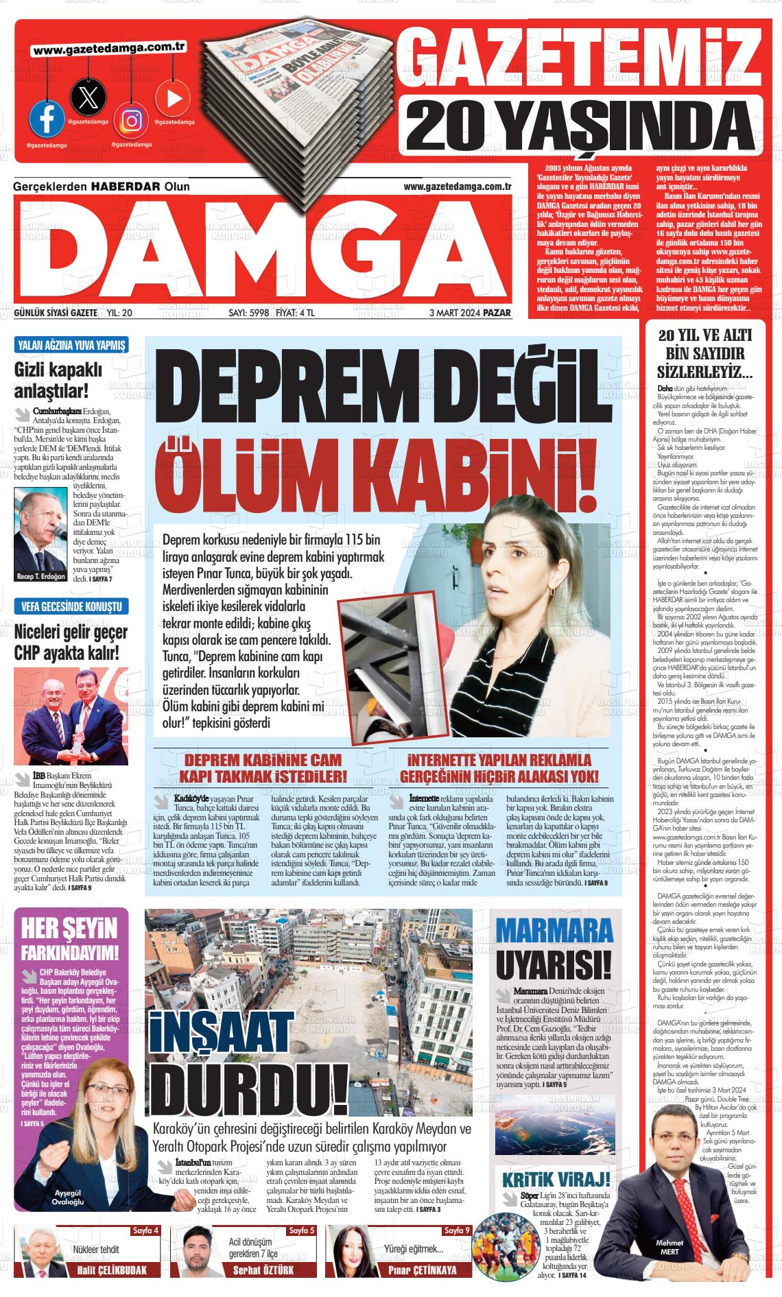 03 Mart 2024 Gazete Damga Gazete Manşeti