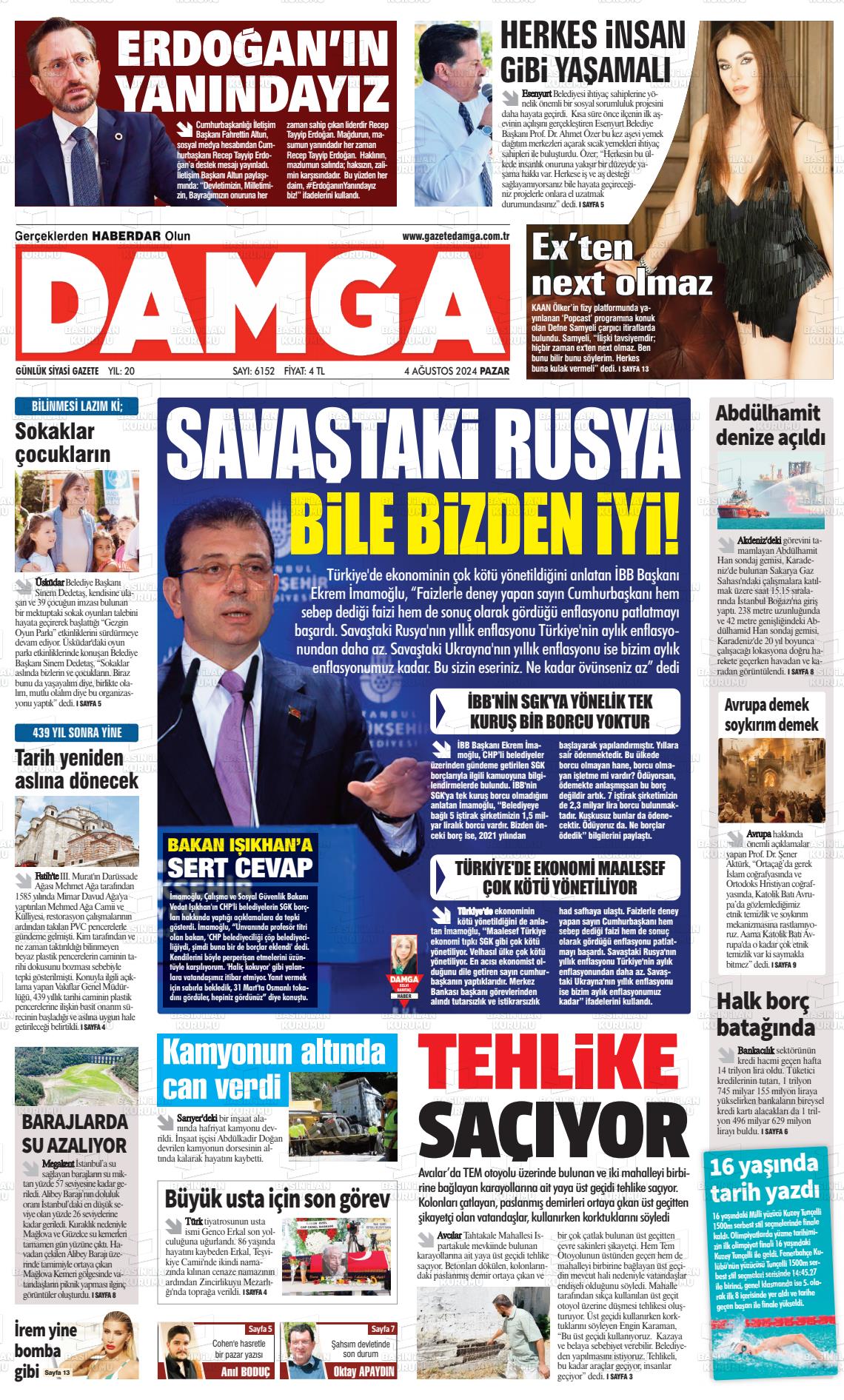 04 Ağustos 2024 Gazete Damga Gazete Manşeti