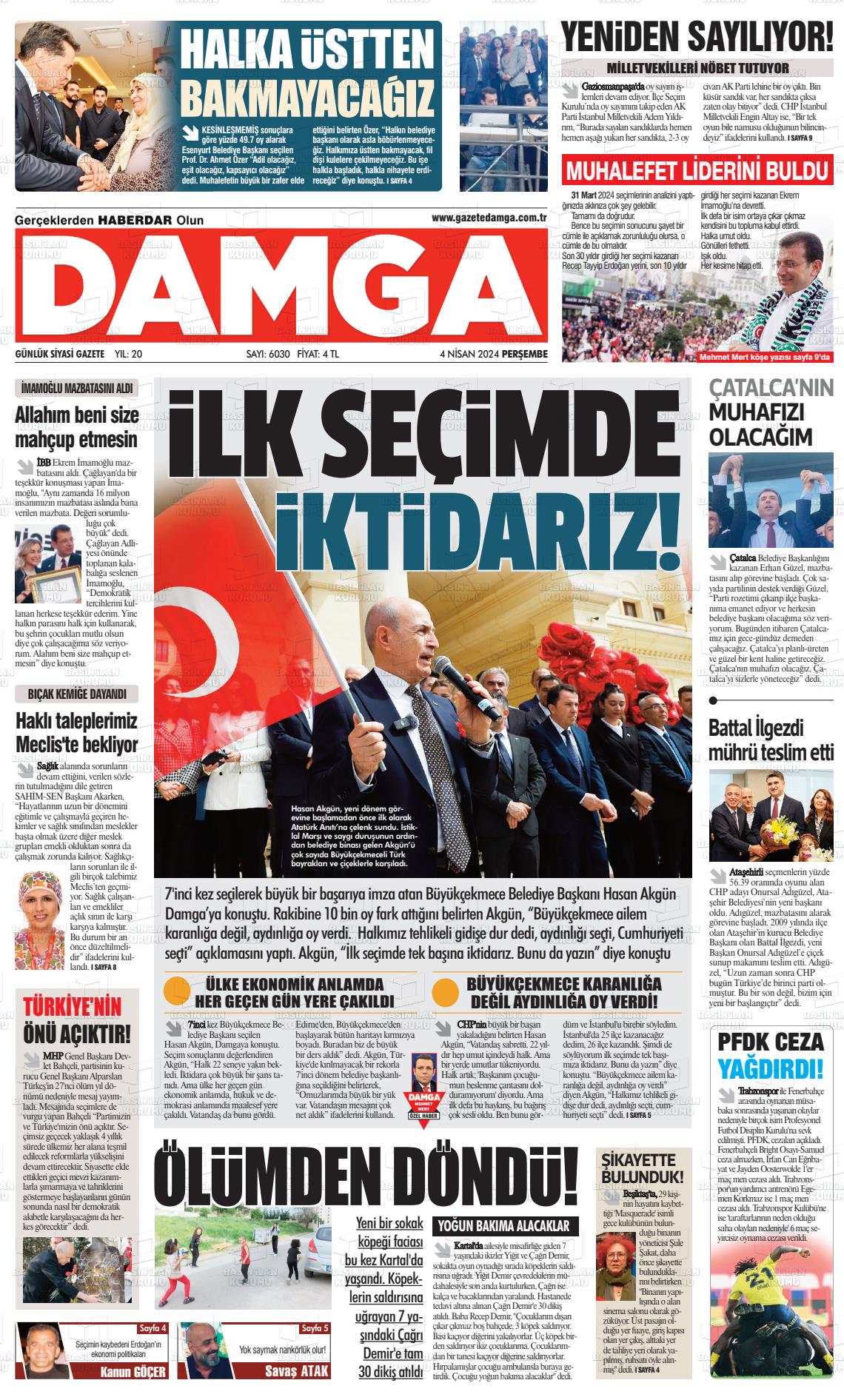 04 Nisan 2024 Gazete Damga Gazete Manşeti