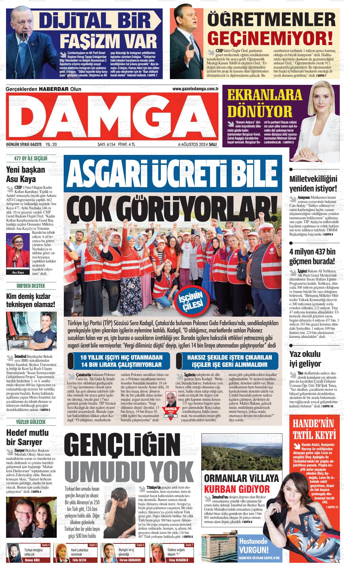 06 Ağustos 2024 Gazete Damga Gazete Manşeti