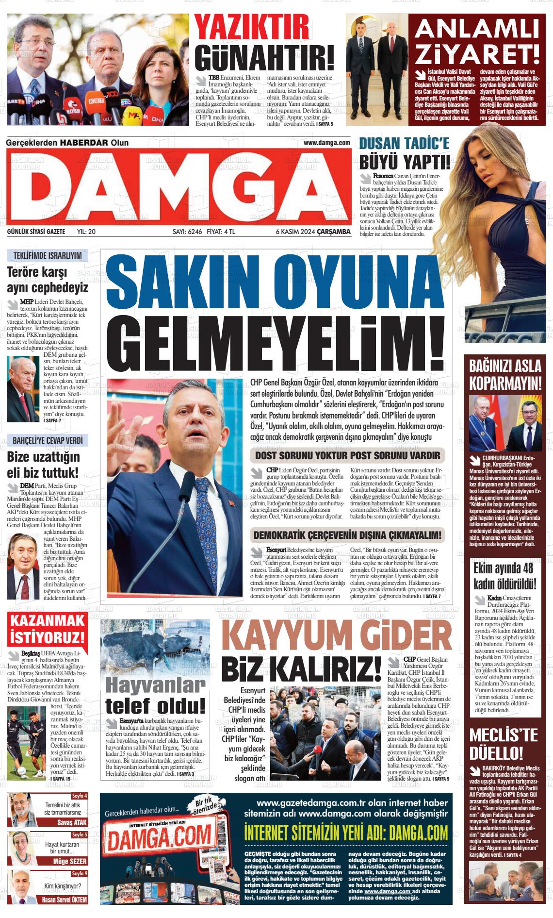 06 Kasım 2024 Gazete Damga Gazete Manşeti