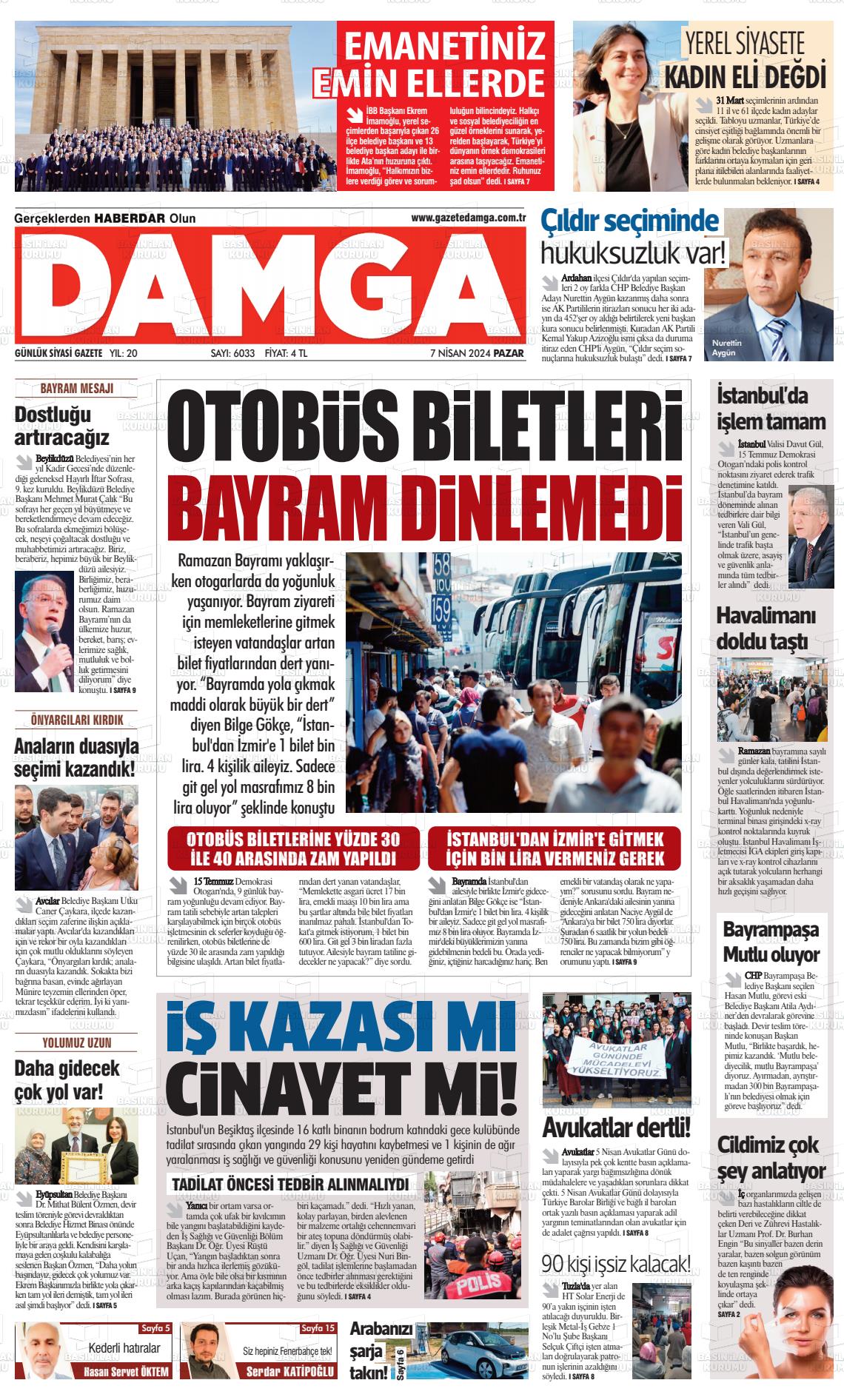 07 Nisan 2024 Gazete Damga Gazete Manşeti