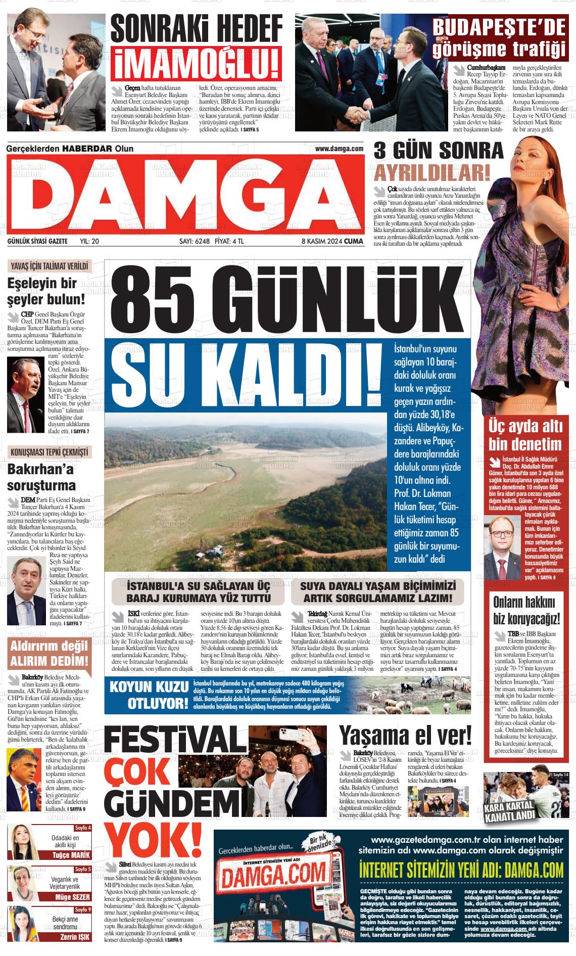 08 Kasım 2024 Gazete Damga Gazete Manşeti