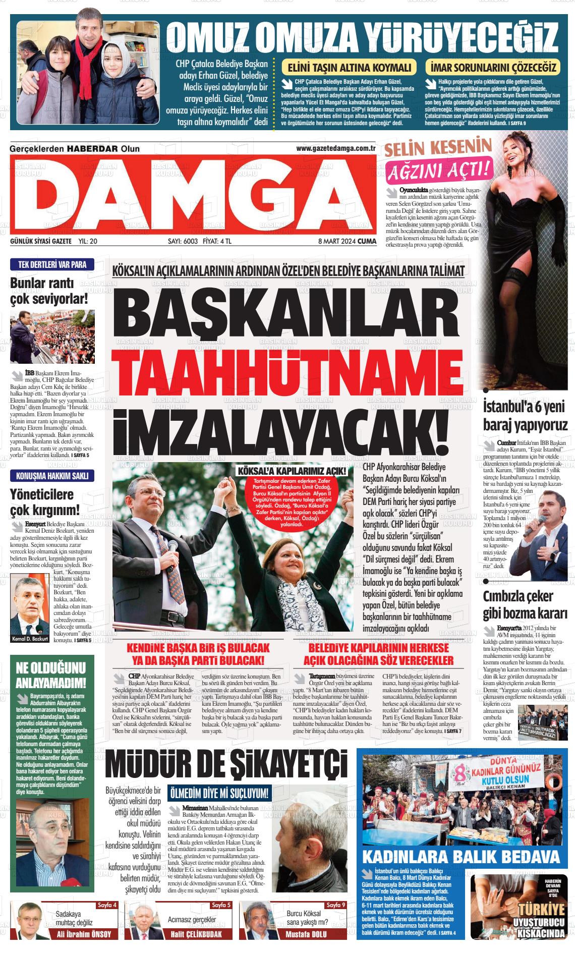 08 Mart 2024 Gazete Damga Gazete Manşeti