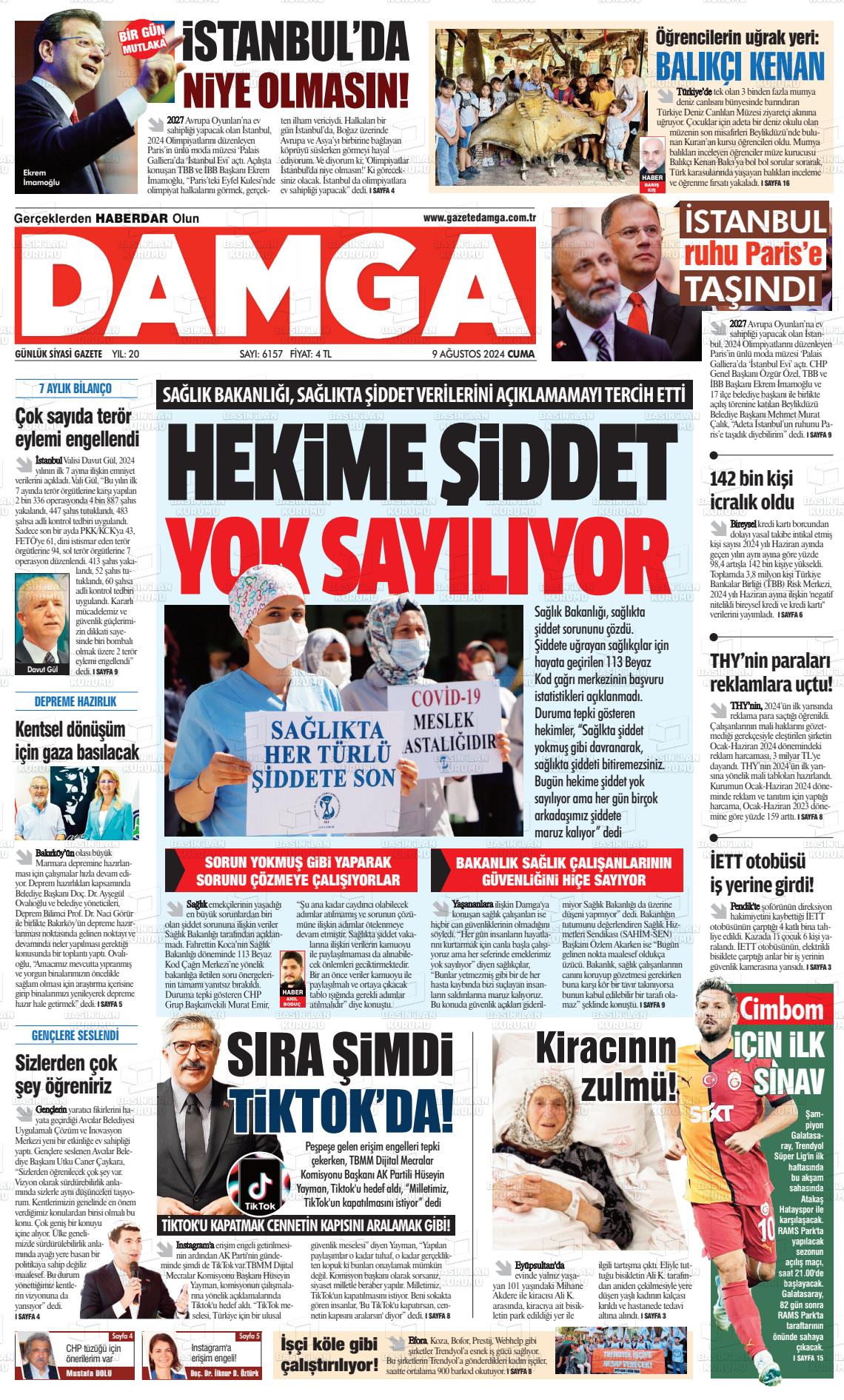 09 Ağustos 2024 Gazete Damga Gazete Manşeti