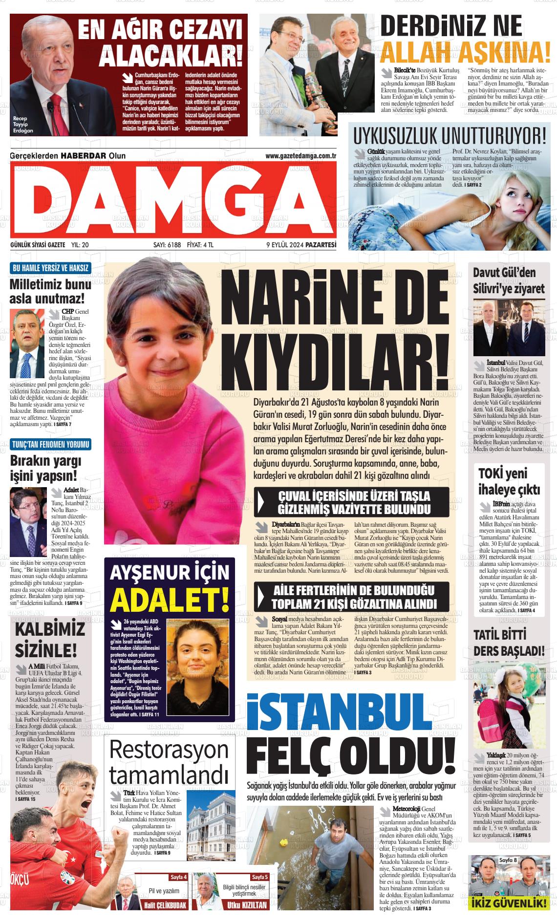 09 Eylül 2024 Gazete Damga Gazete Manşeti