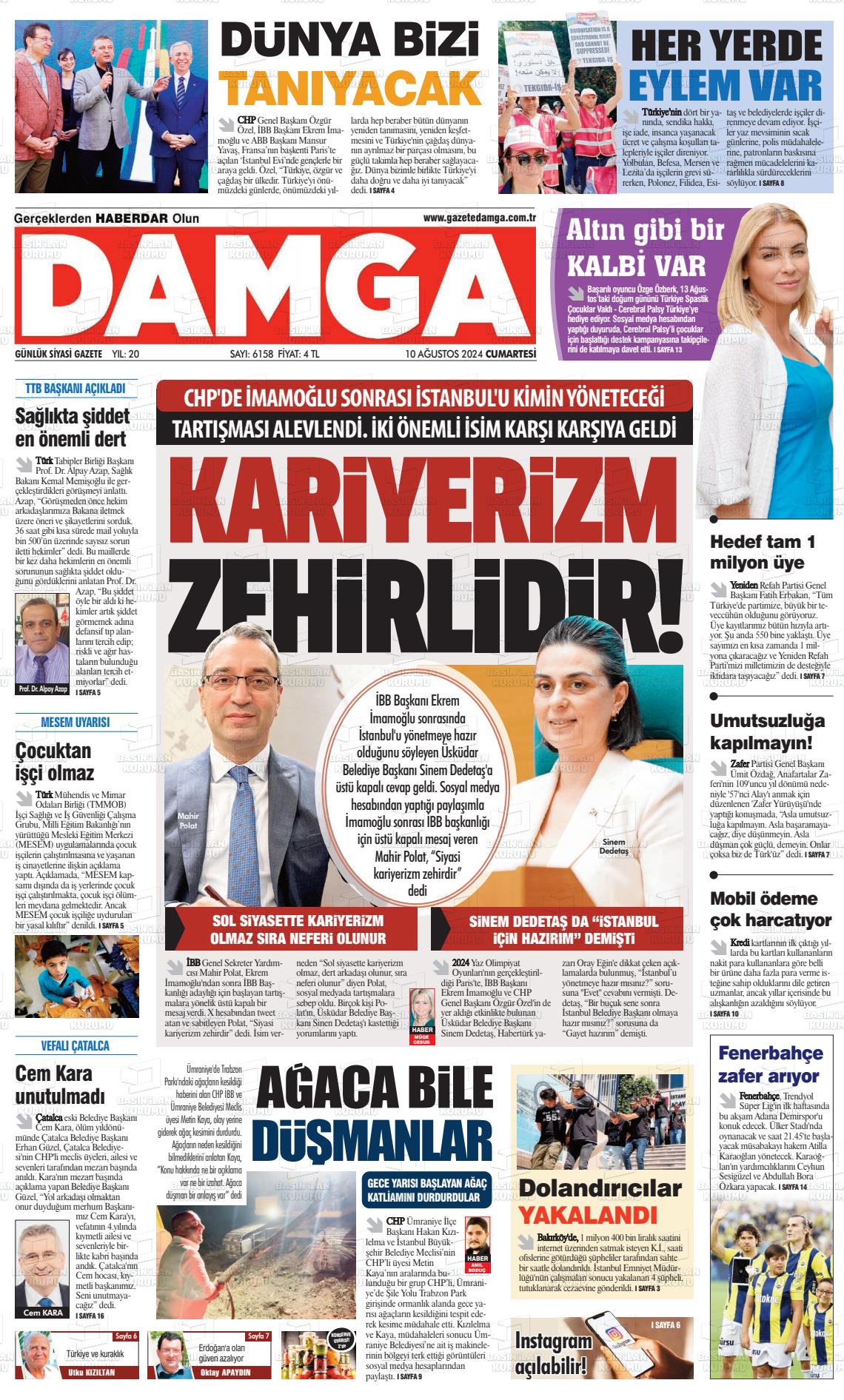 10 Ağustos 2024 Gazete Damga Gazete Manşeti