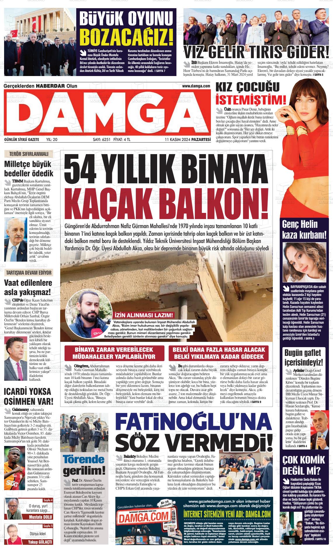 11 Kasım 2024 Gazete Damga Gazete Manşeti