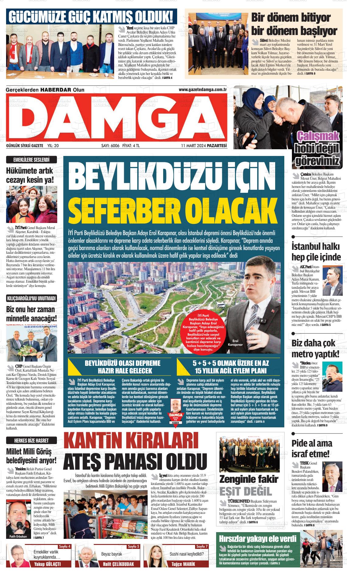 11 Mart 2024 Gazete Damga Gazete Manşeti