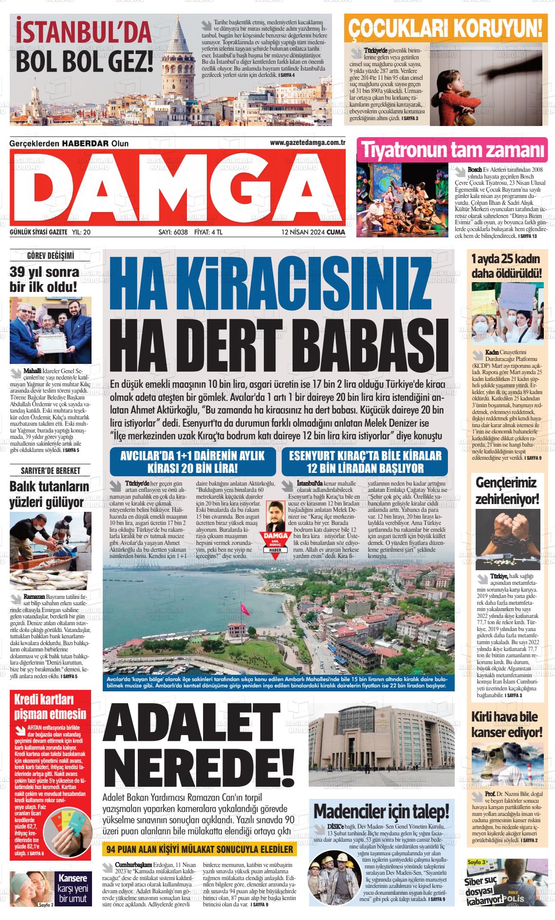 12 Nisan 2024 Gazete Damga Gazete Manşeti