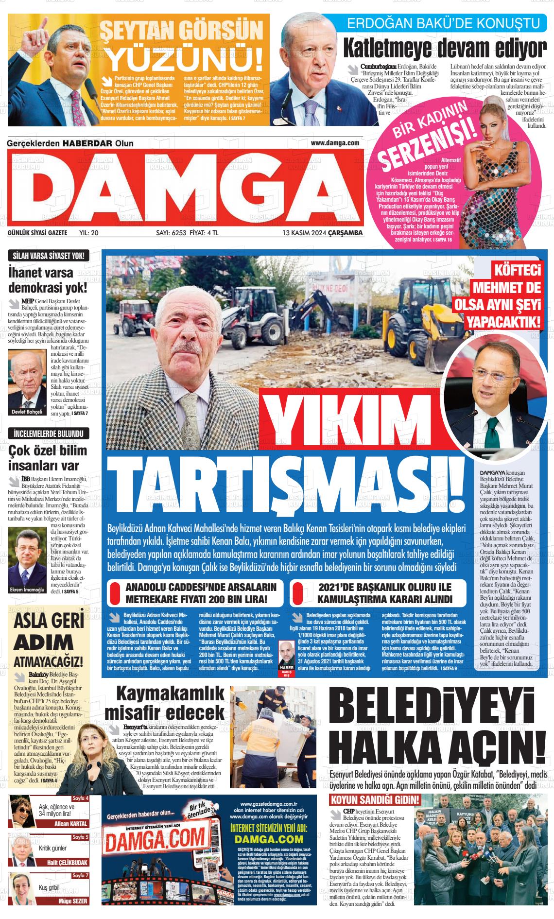 13 Kasım 2024 Gazete Damga Gazete Manşeti