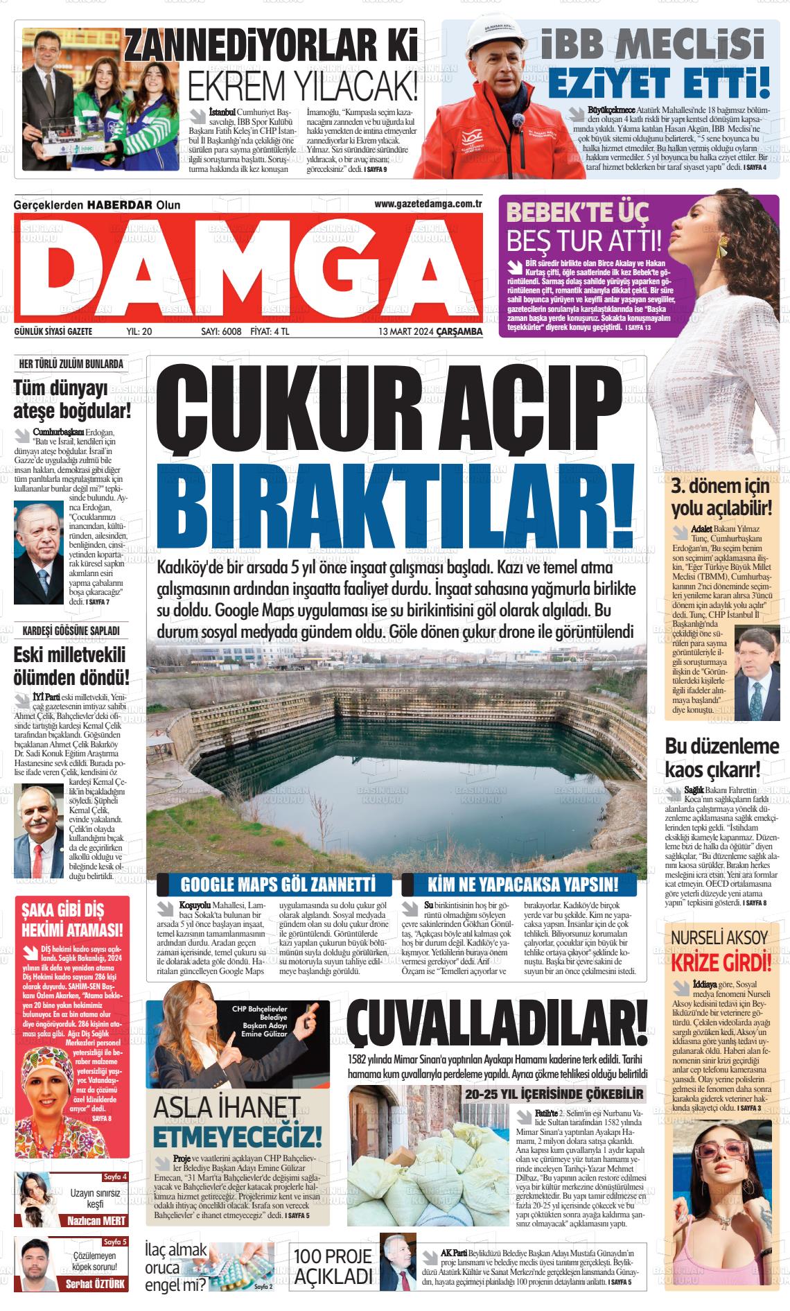 13 Mart 2024 Gazete Damga Gazete Manşeti