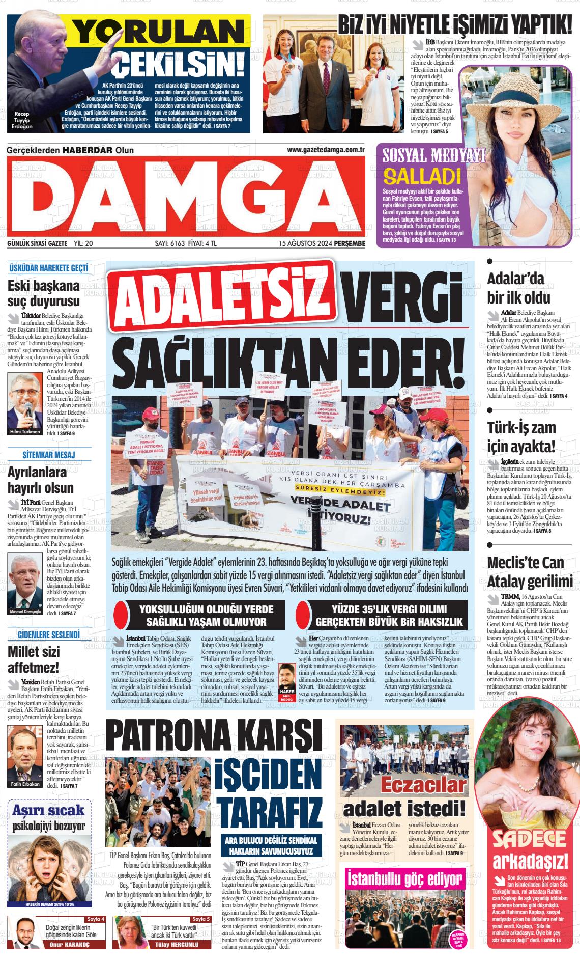 15 Ağustos 2024 Gazete Damga Gazete Manşeti