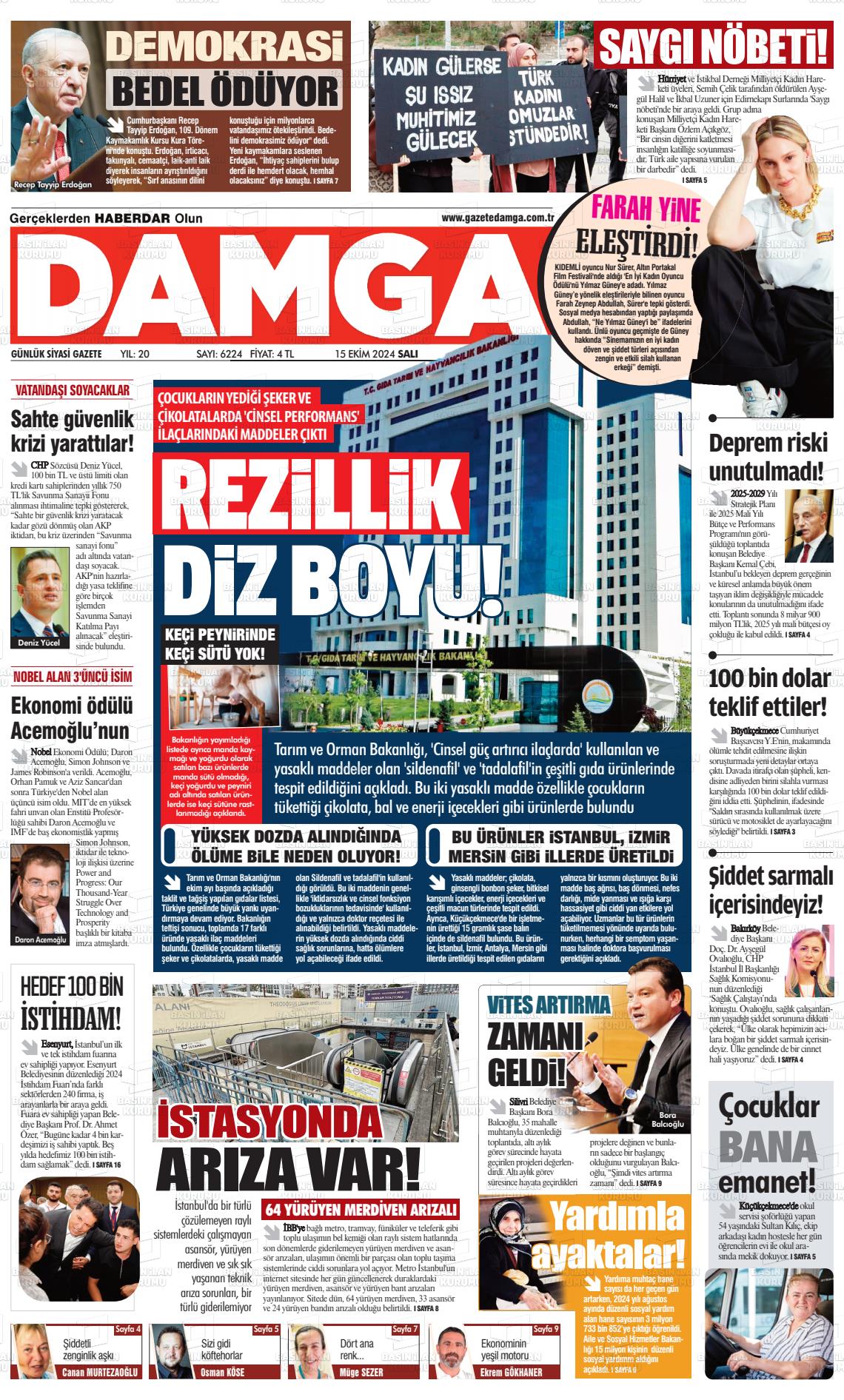 15 Ekim 2024 Gazete Damga Gazete Manşeti