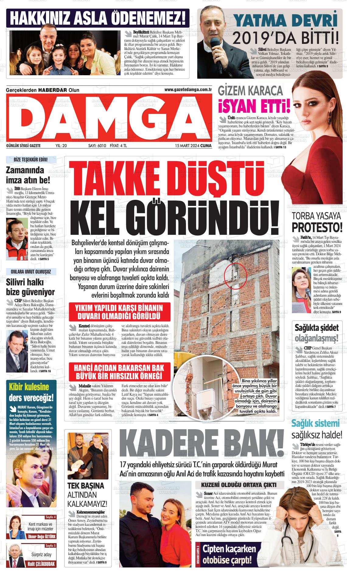 15 Mart 2024 Gazete Damga Gazete Manşeti