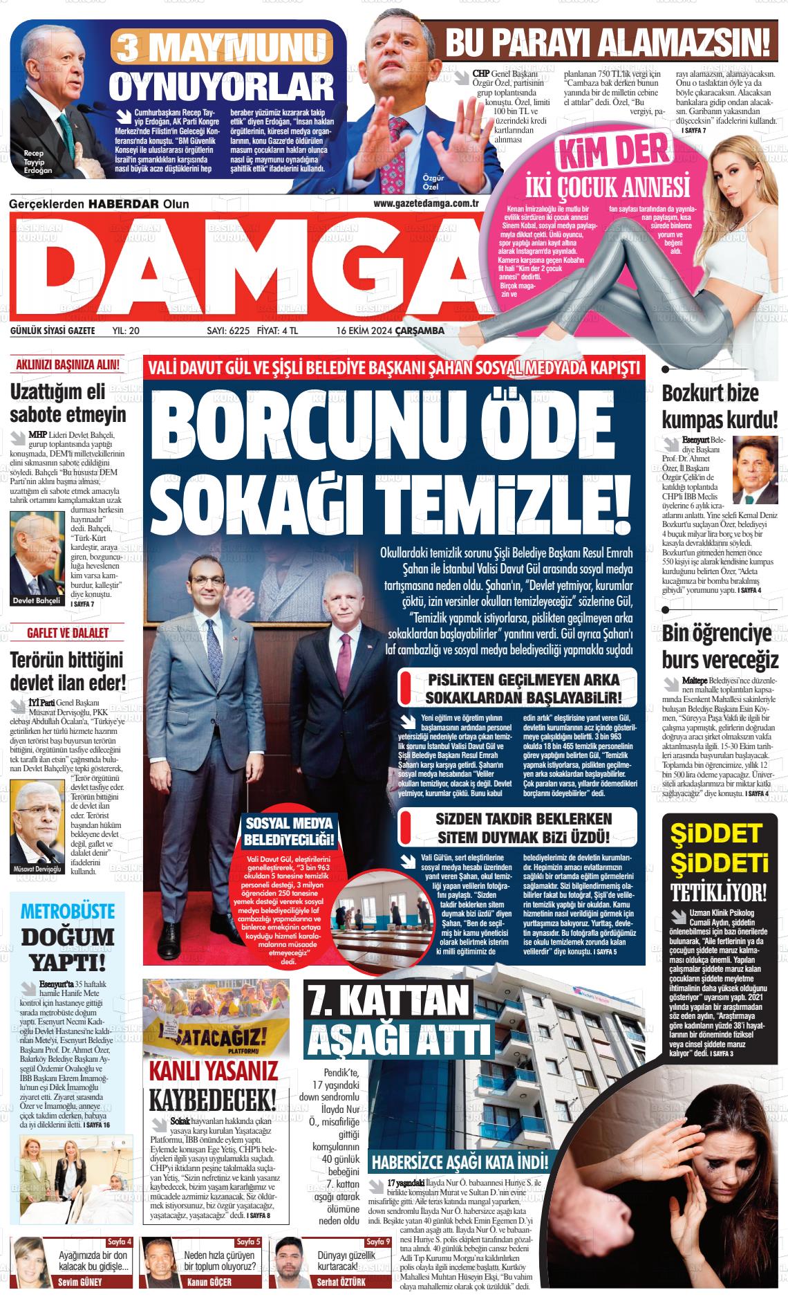 16 Ekim 2024 Gazete Damga Gazete Manşeti