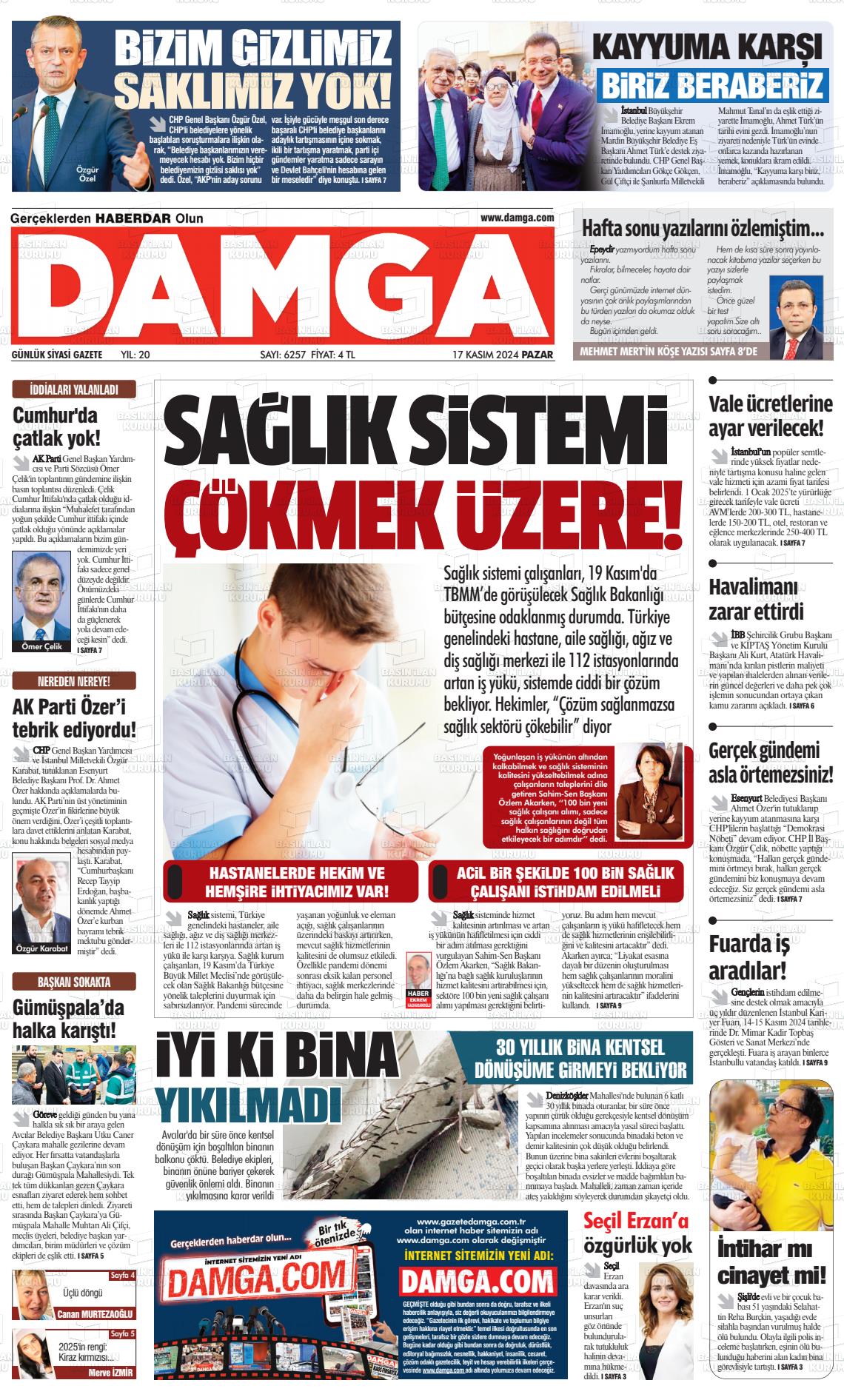 17 Kasım 2024 Gazete Damga Gazete Manşeti