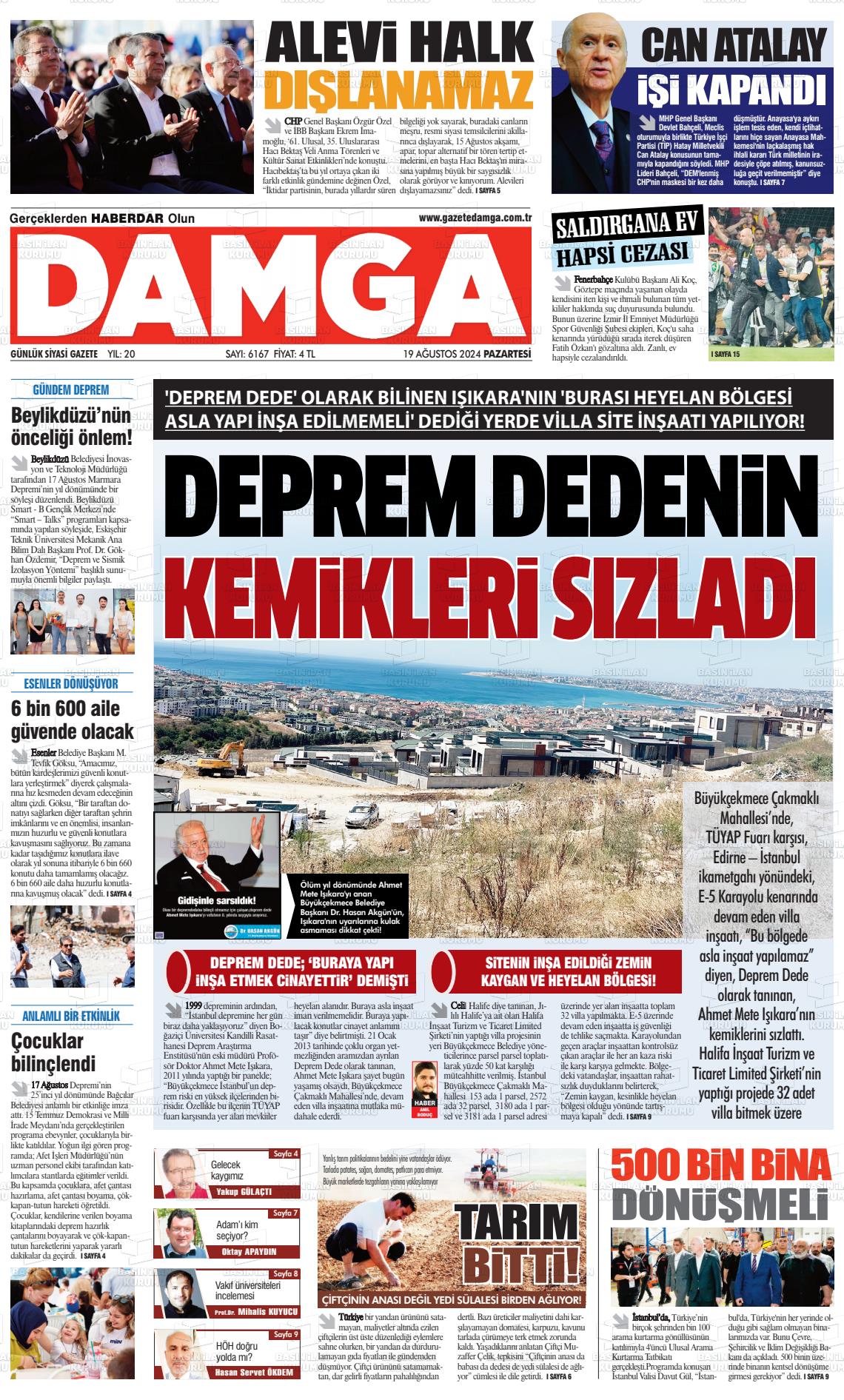 19 Ağustos 2024 Gazete Damga Gazete Manşeti