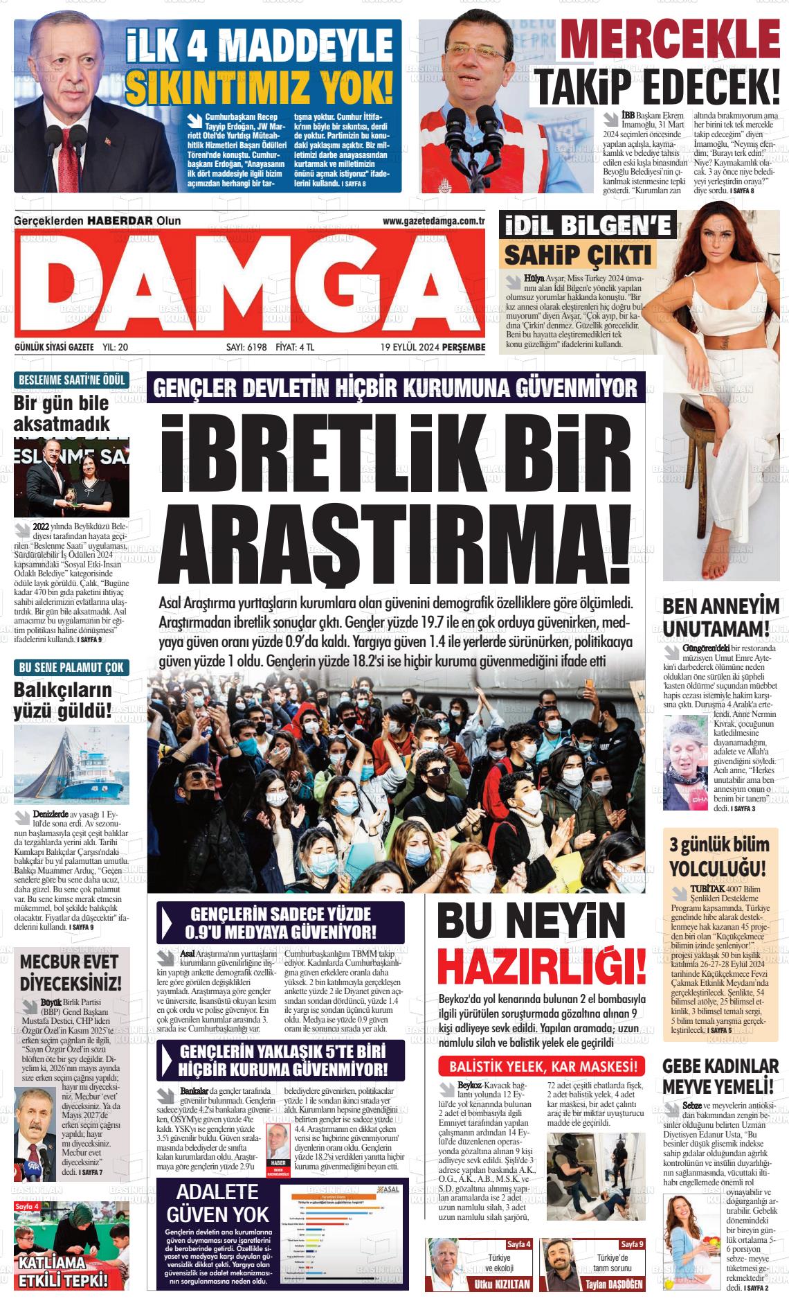 19 Eylül 2024 Gazete Damga Gazete Manşeti