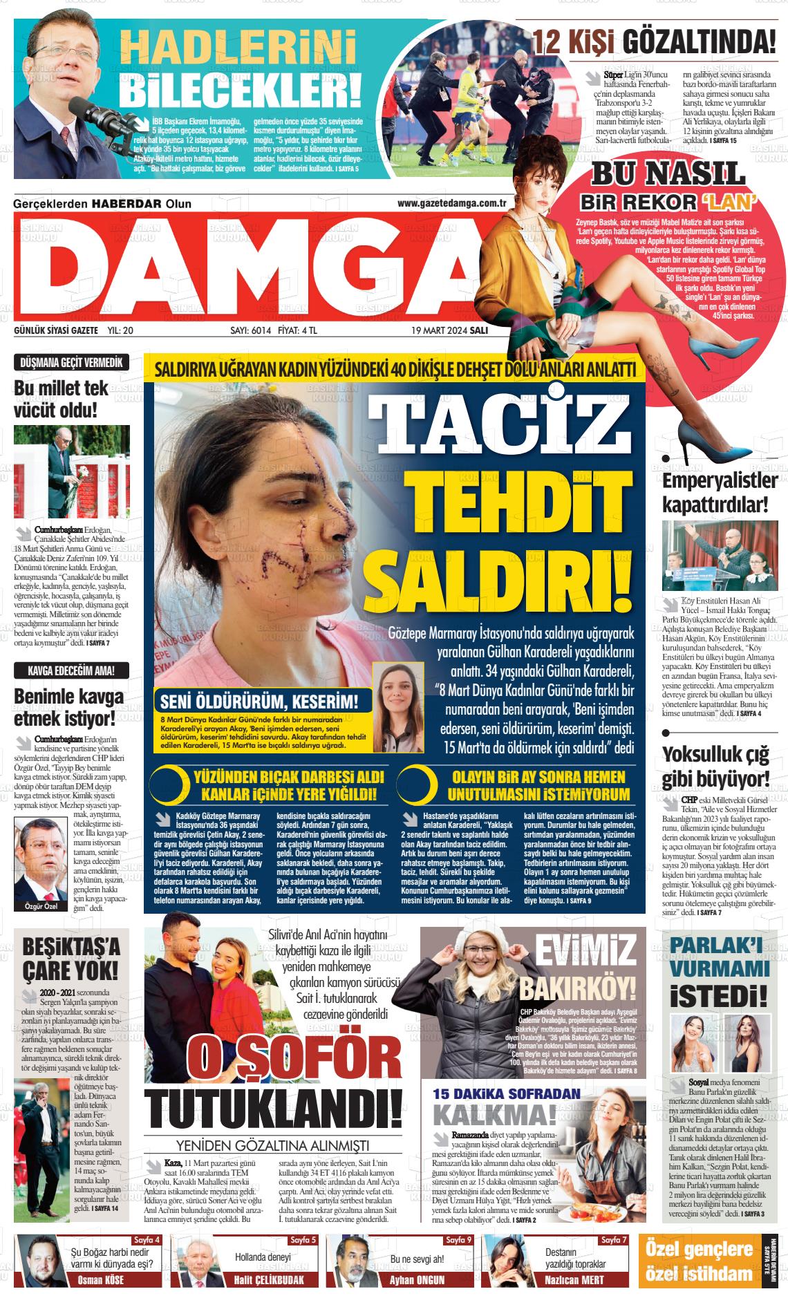 19 Mart 2024 Gazete Damga Gazete Manşeti