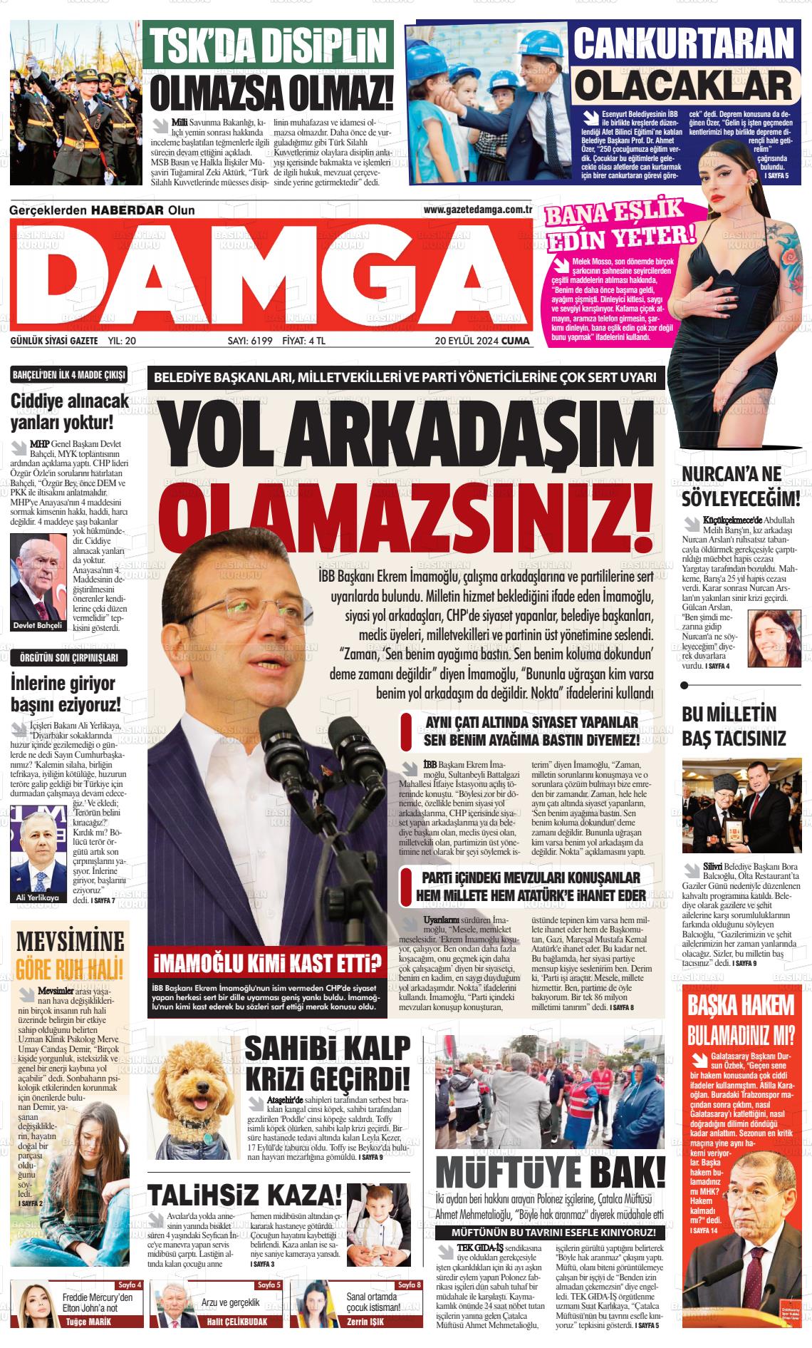 21 Eylül 2024 Gazete Damga Gazete Manşeti