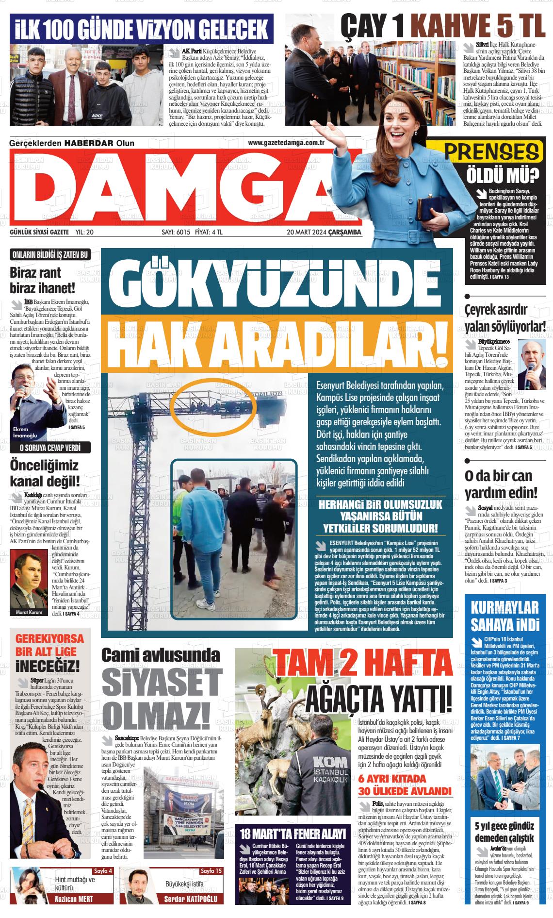 20 Mart 2024 Gazete Damga Gazete Manşeti