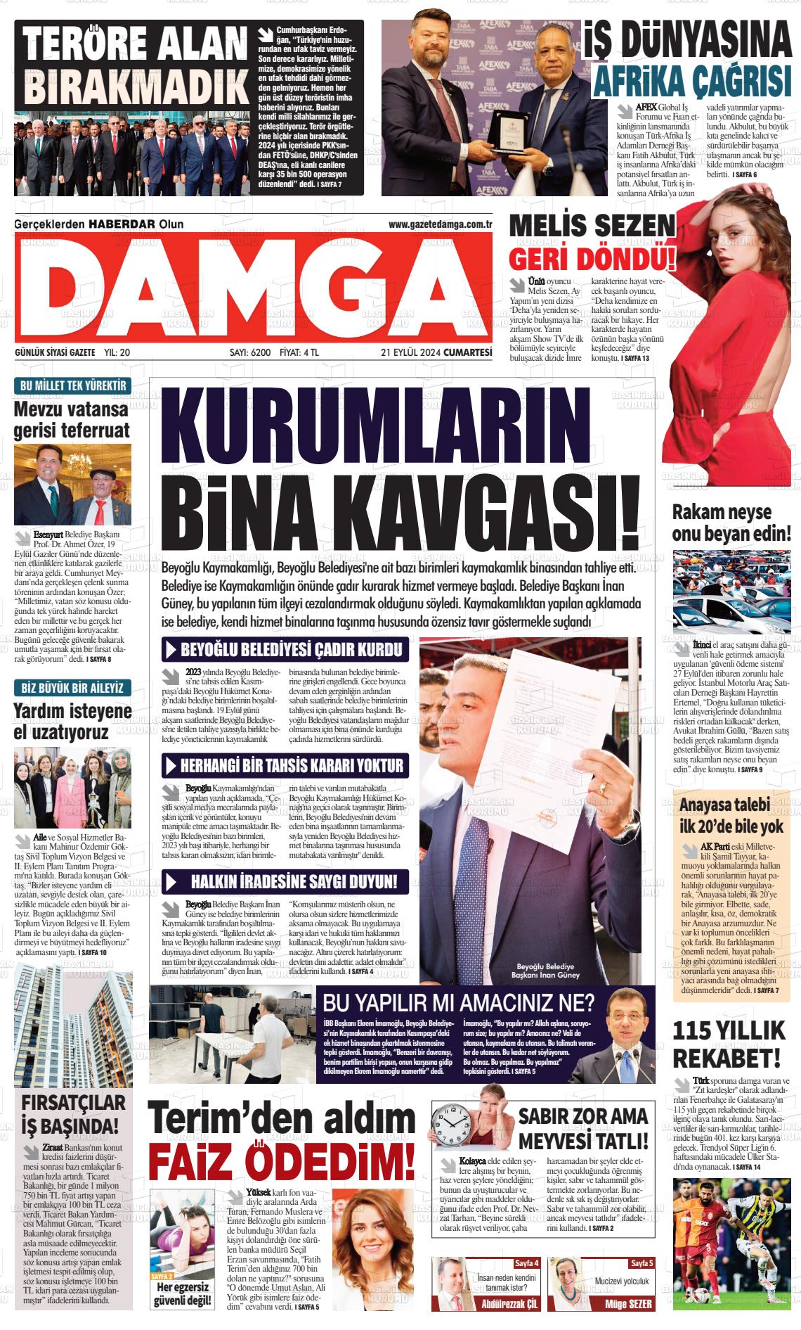 21 Eylül 2024 Gazete Damga Gazete Manşeti