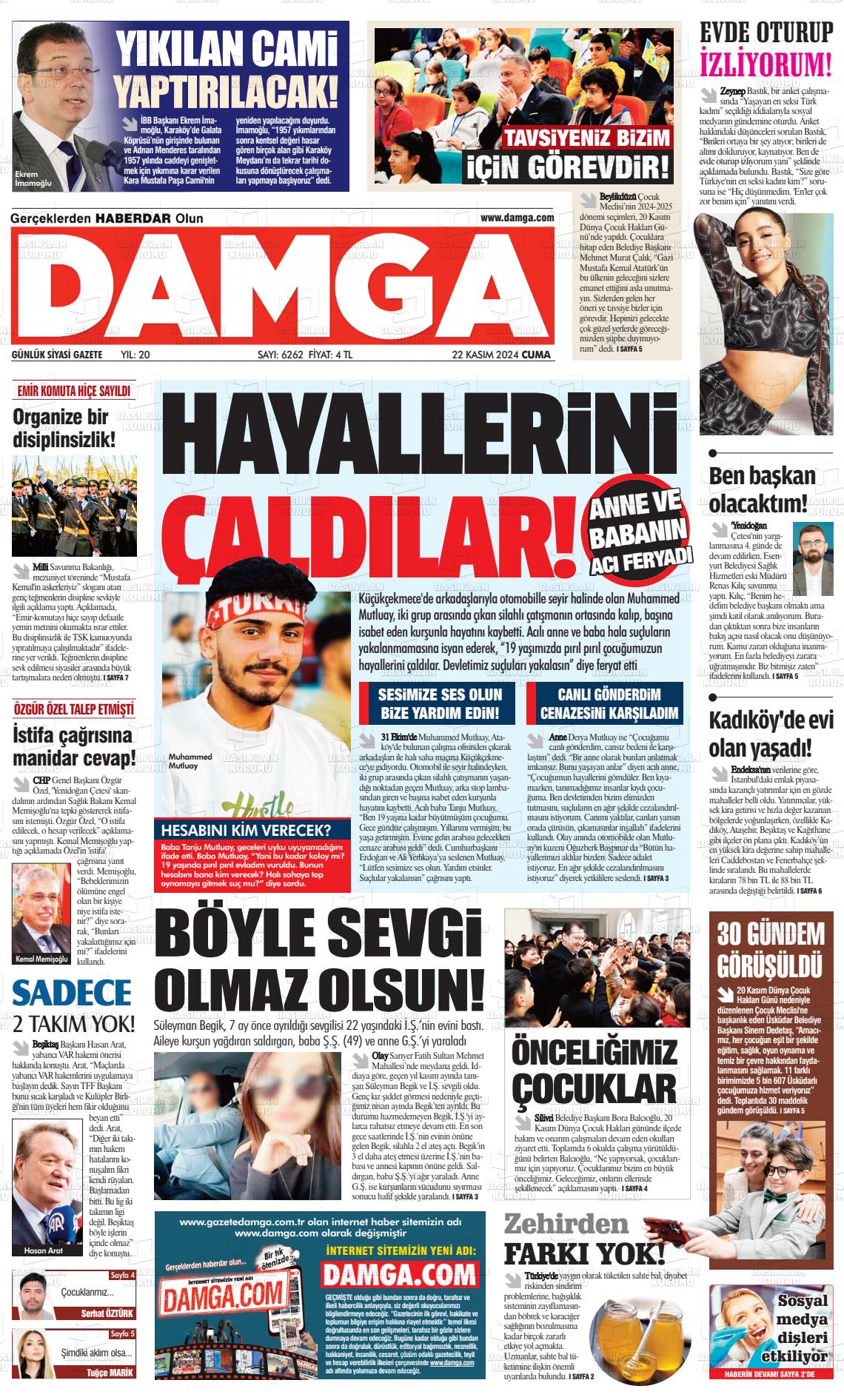 22 Kasım 2024 Gazete Damga Gazete Manşeti