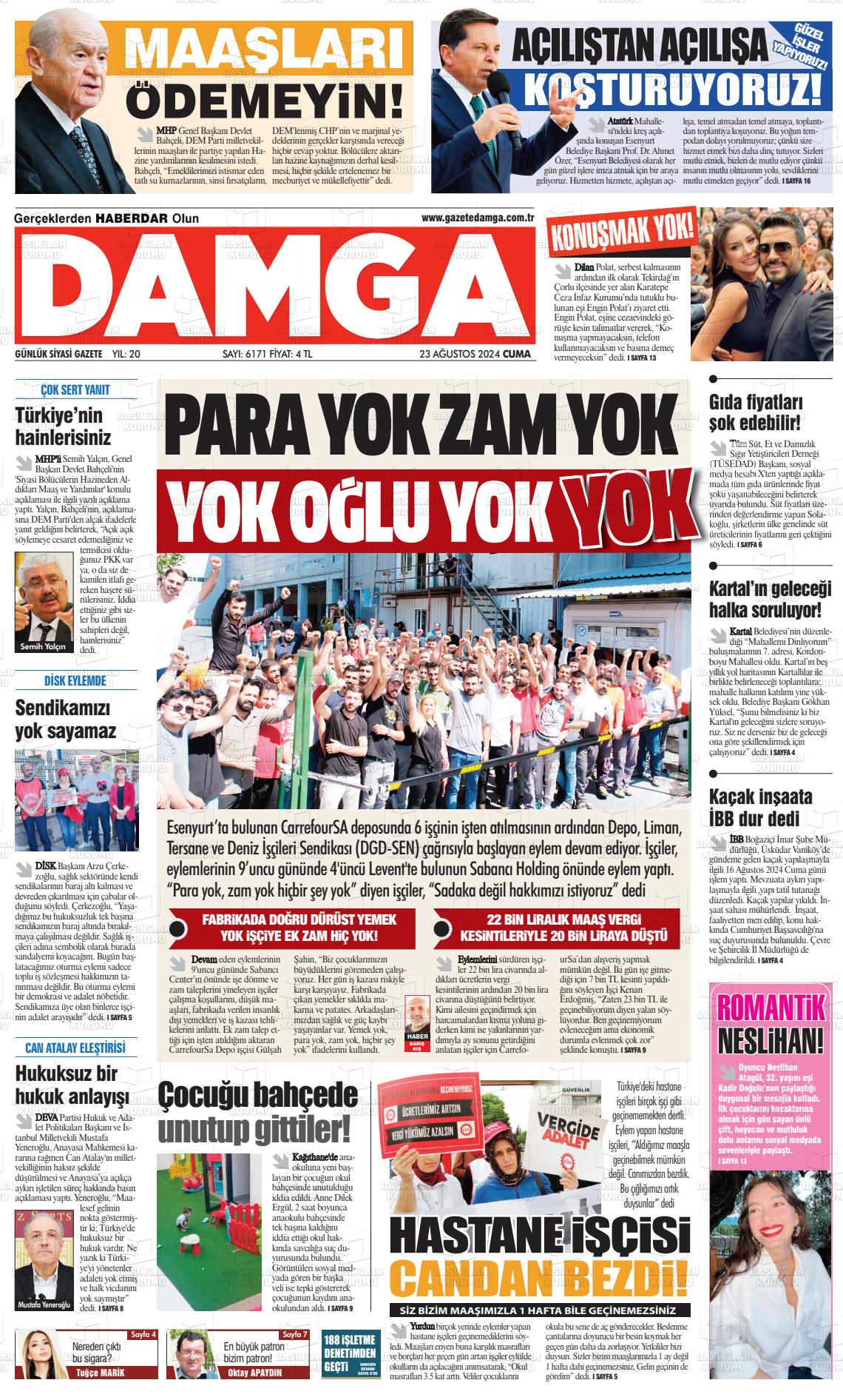 23 Ağustos 2024 Gazete Damga Gazete Manşeti