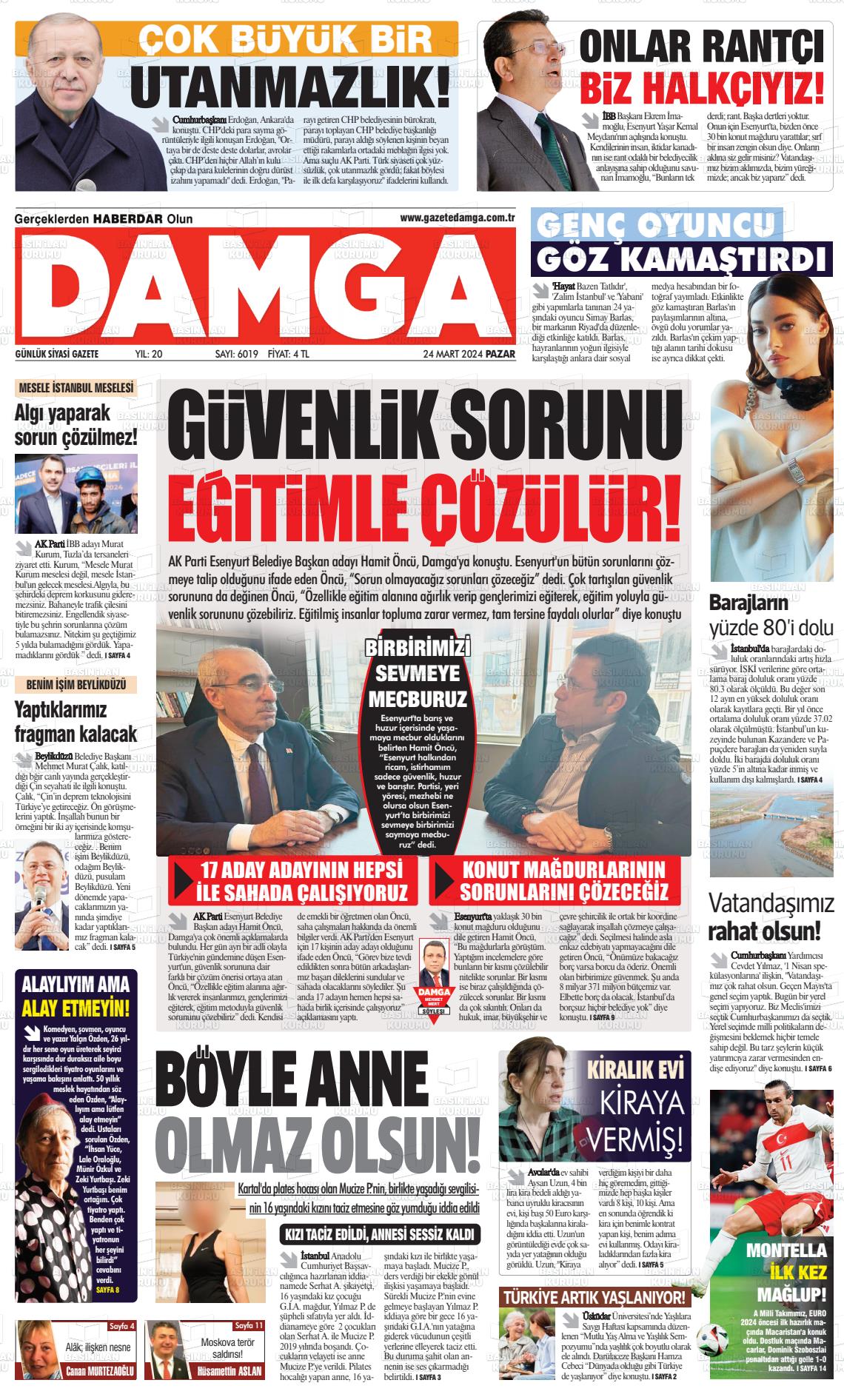 24 Mart 2024 Gazete Damga Gazete Manşeti