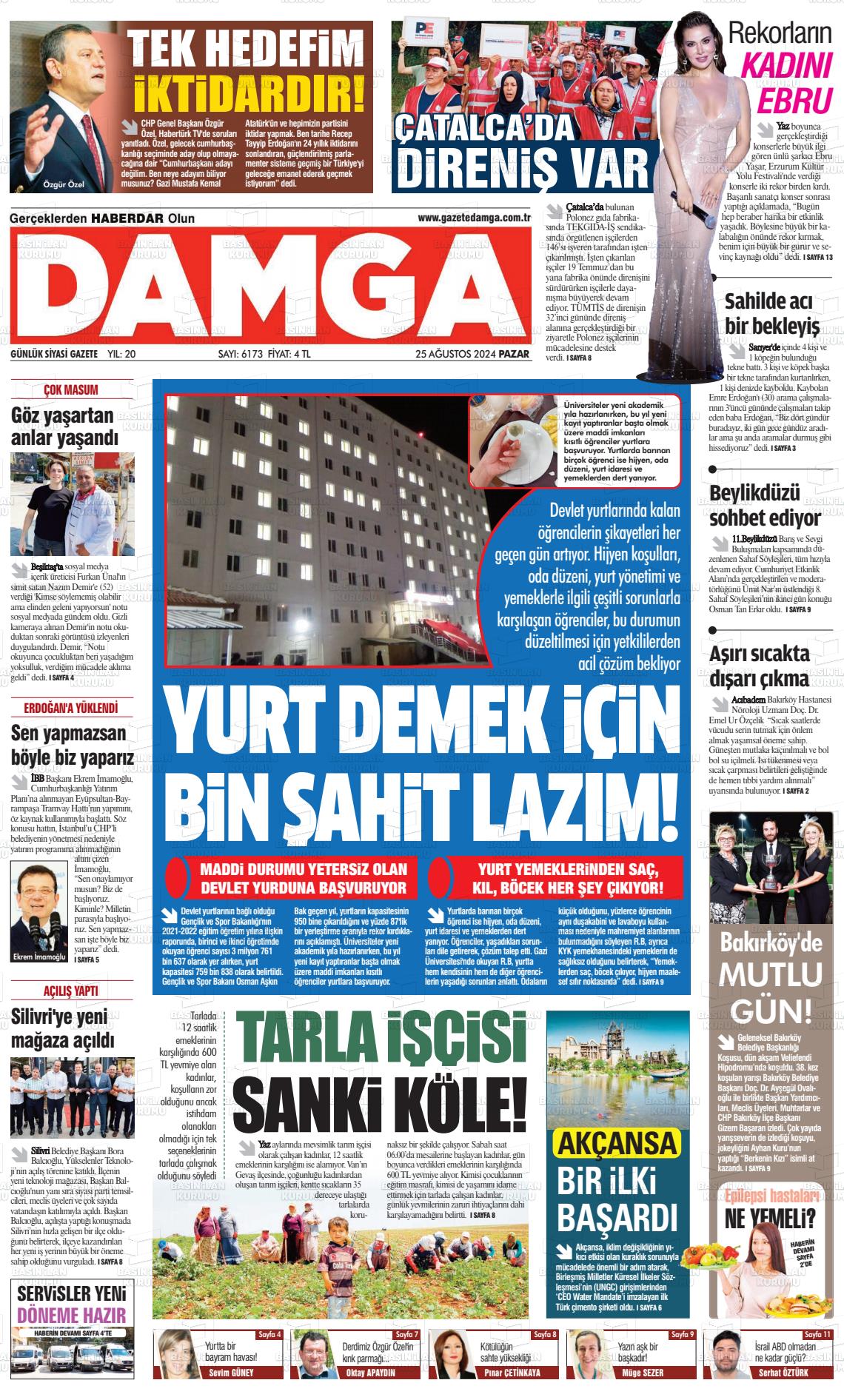 25 Ağustos 2024 Gazete Damga Gazete Manşeti