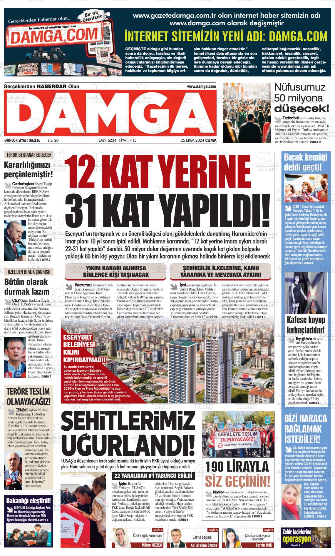 25 Ekim 2024 Gazete Damga Gazete Manşeti