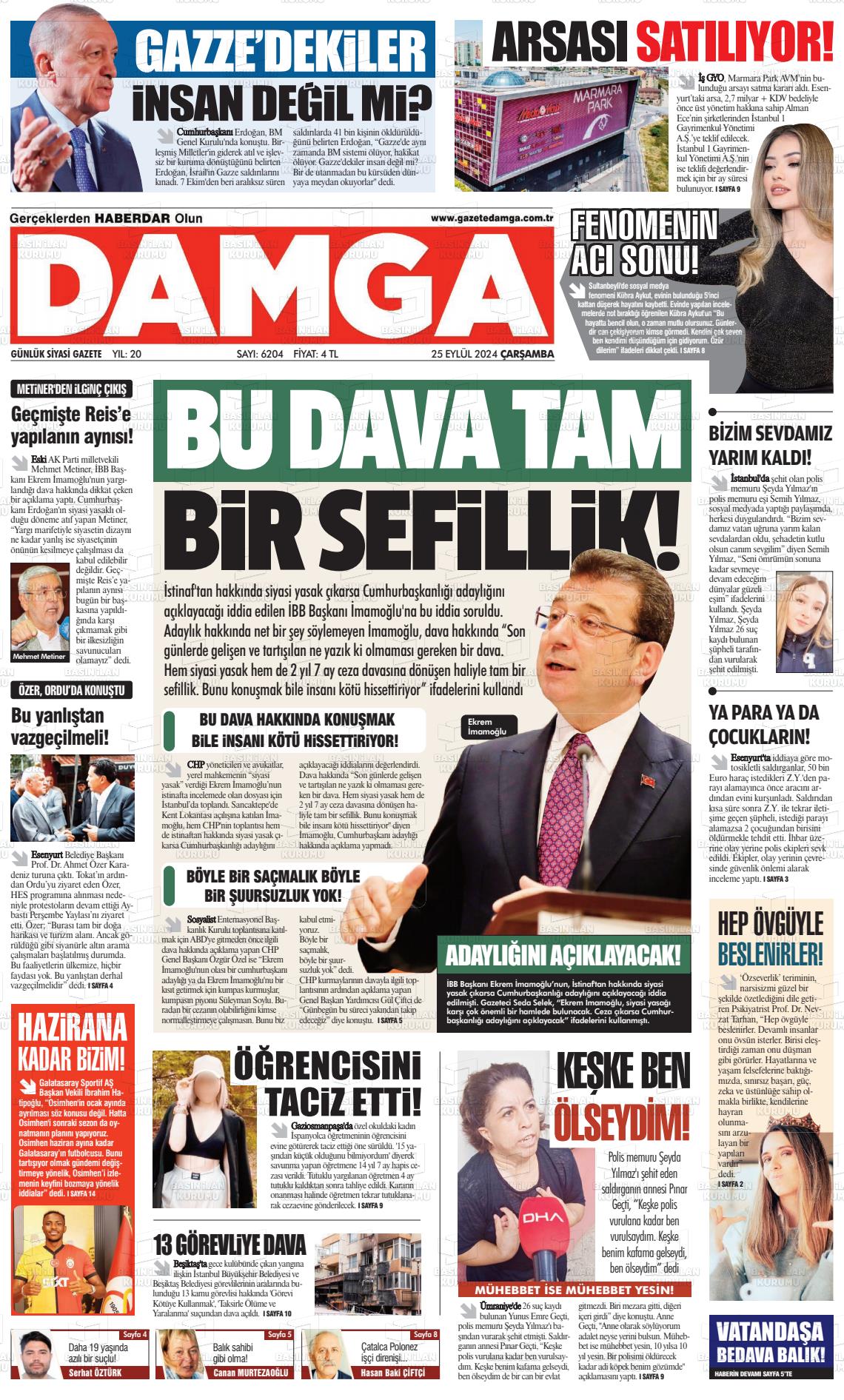 25 Eylül 2024 Gazete Damga Gazete Manşeti