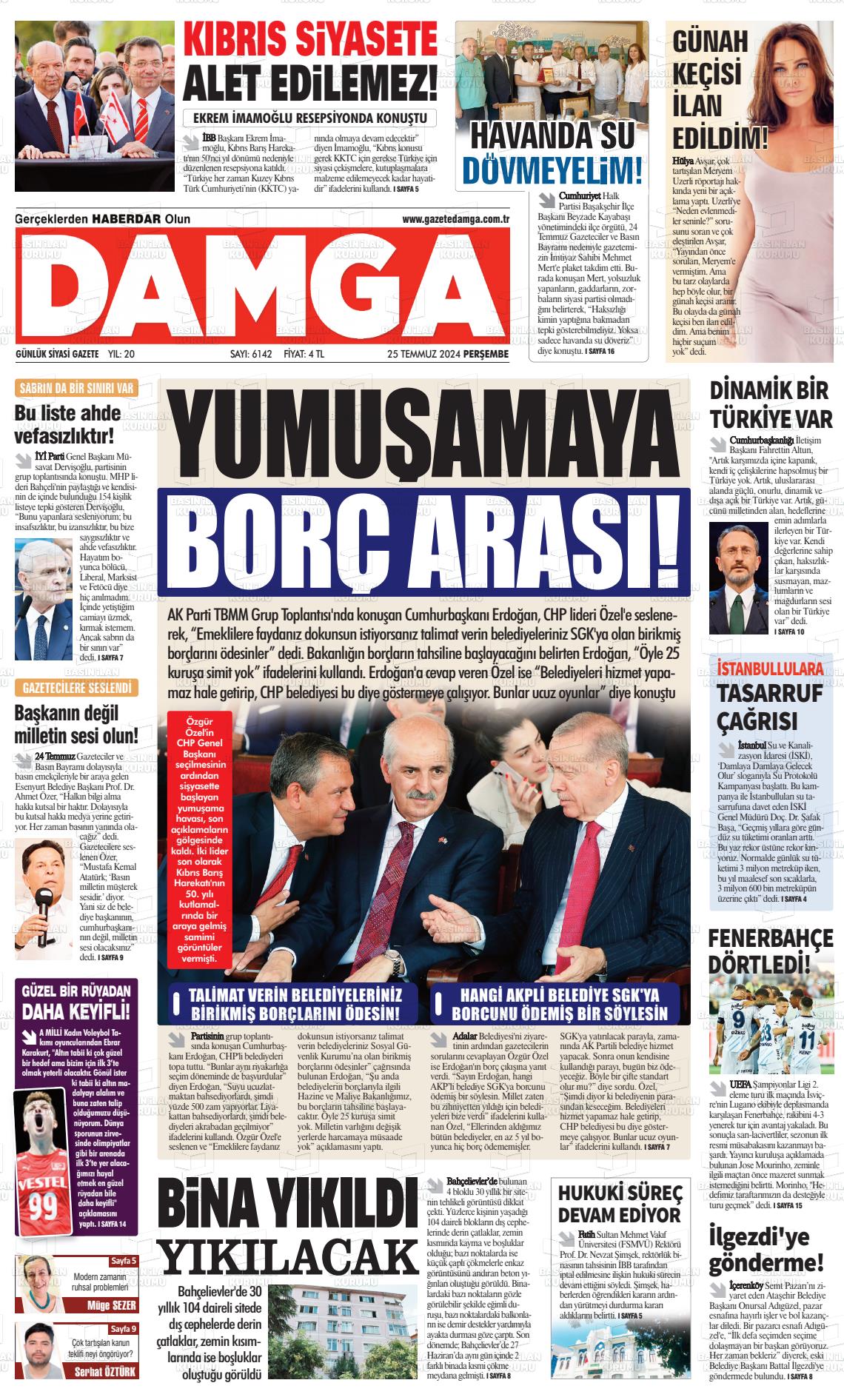 25 Temmuz 2024 Gazete Damga Gazete Manşeti