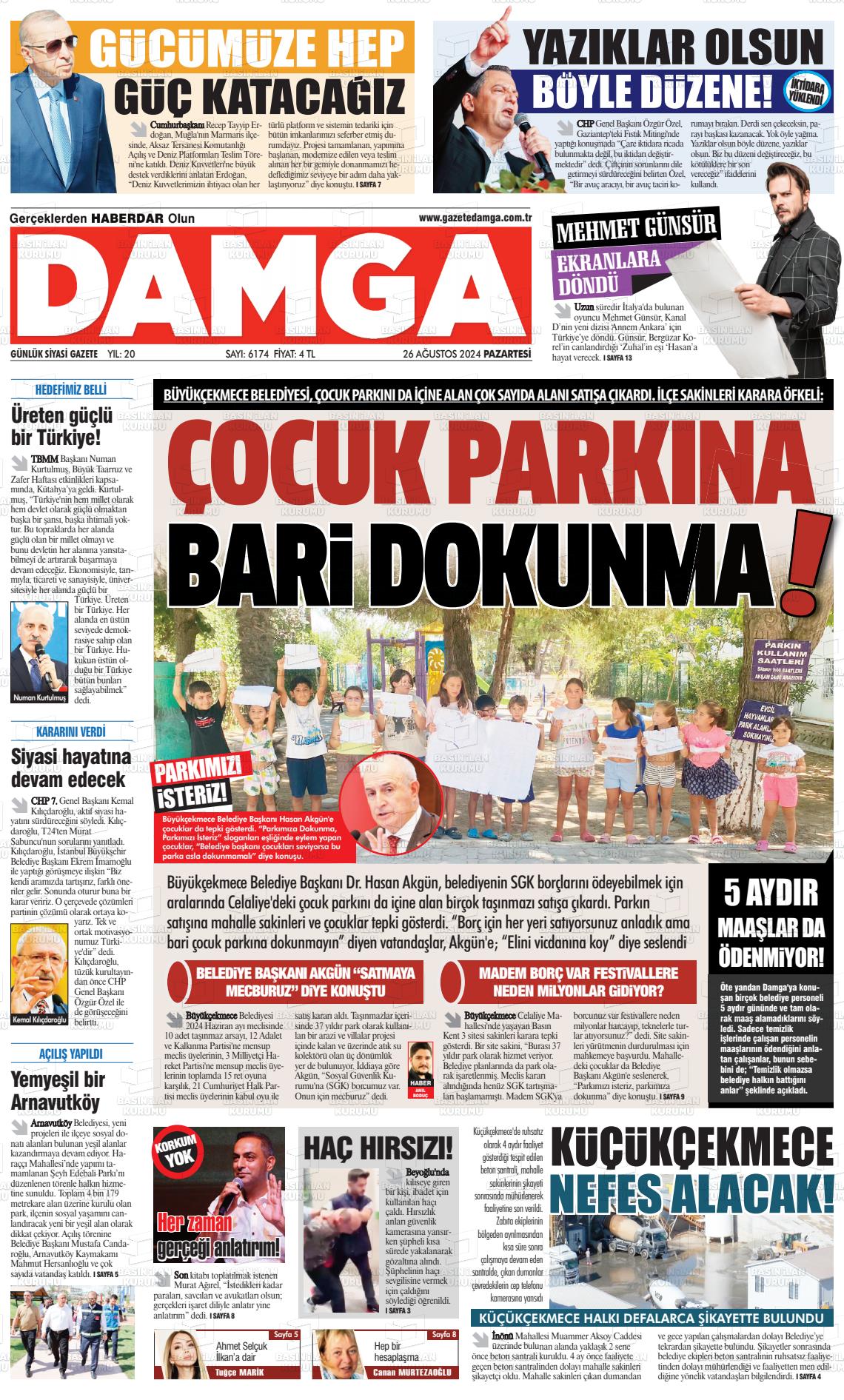 26 Ağustos 2024 Gazete Damga Gazete Manşeti